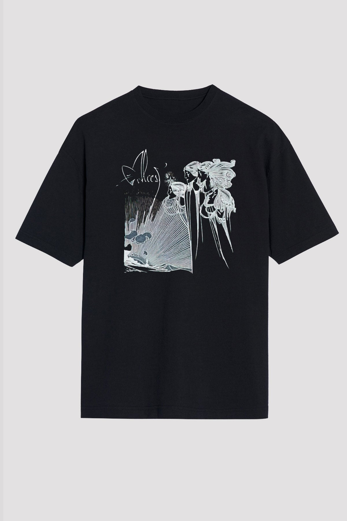 Alcest Baskılı Unisex Siyah Oversize Tişört - Tshirt