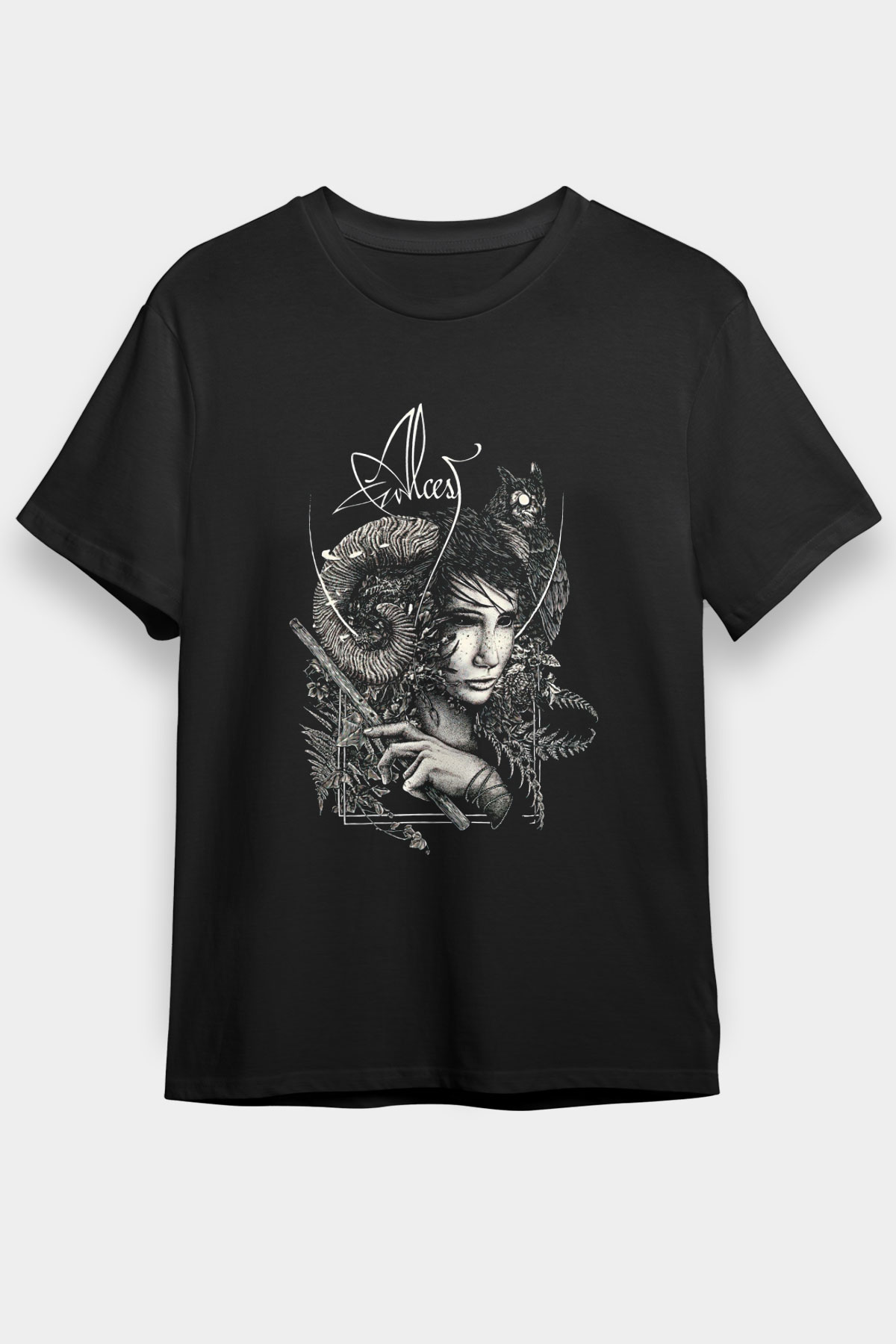 Alcest Baskılı Unisex Siyah Tişört - Tshirt