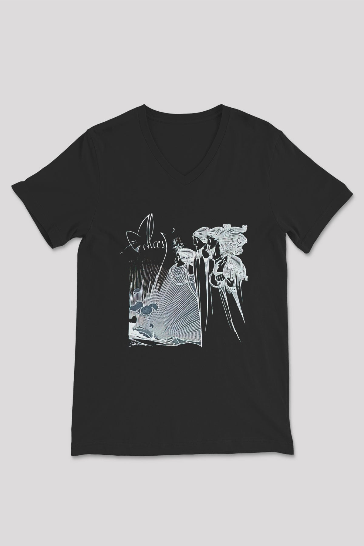 Alcest Baskılı Unisex Siyah V Yaka Tişört - Tshirt
