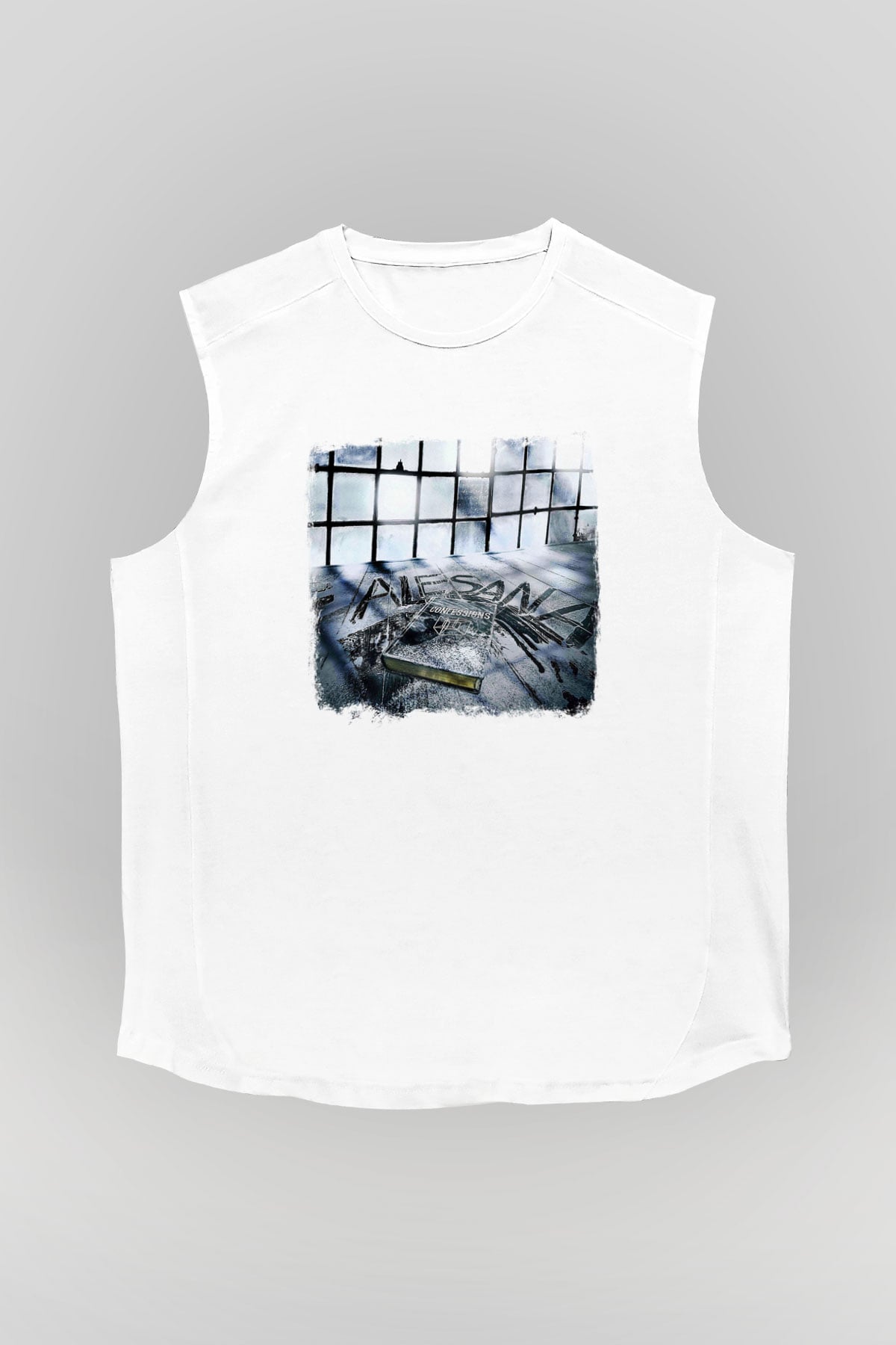 Alesana Baskılı Unisex Beyaz Kolsuz Tişört