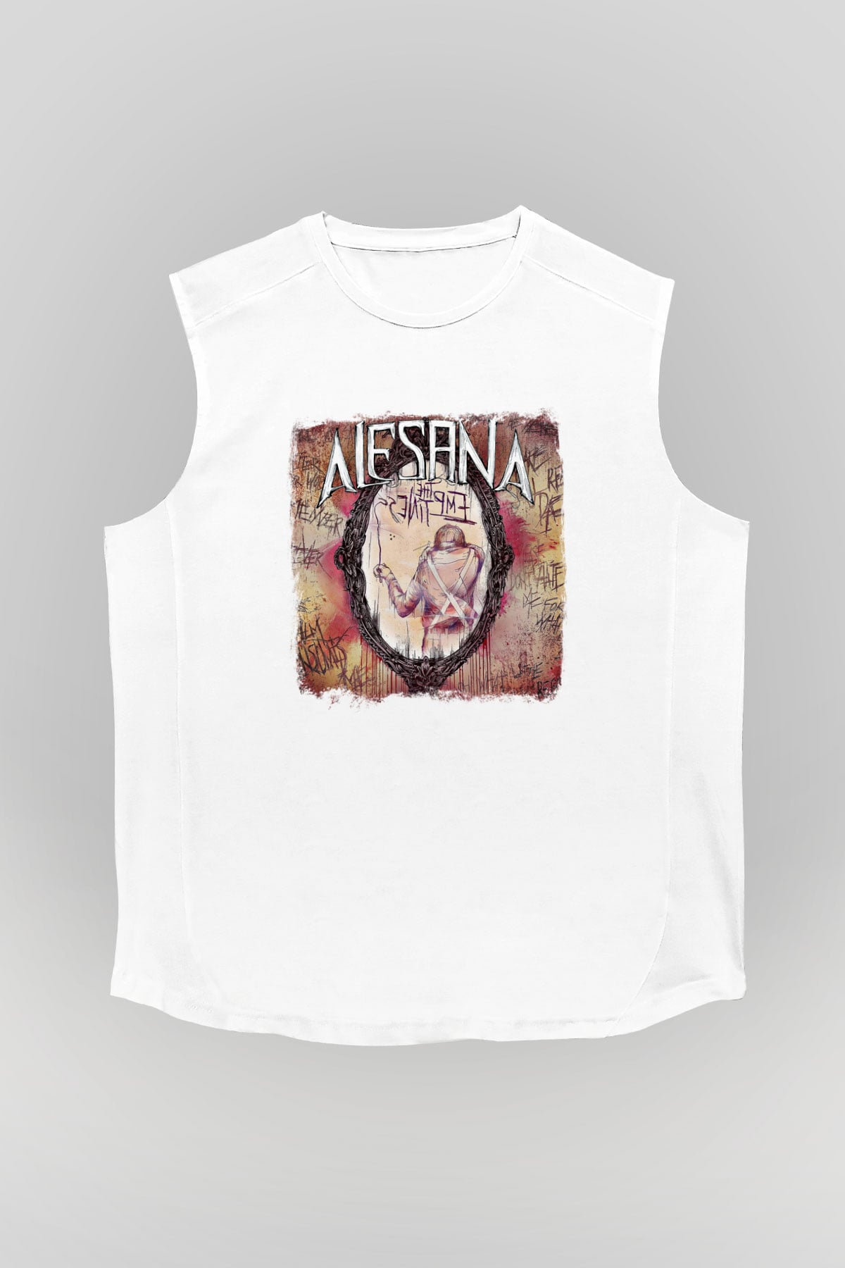 Alesana Baskılı Unisex Beyaz Kolsuz Tişört