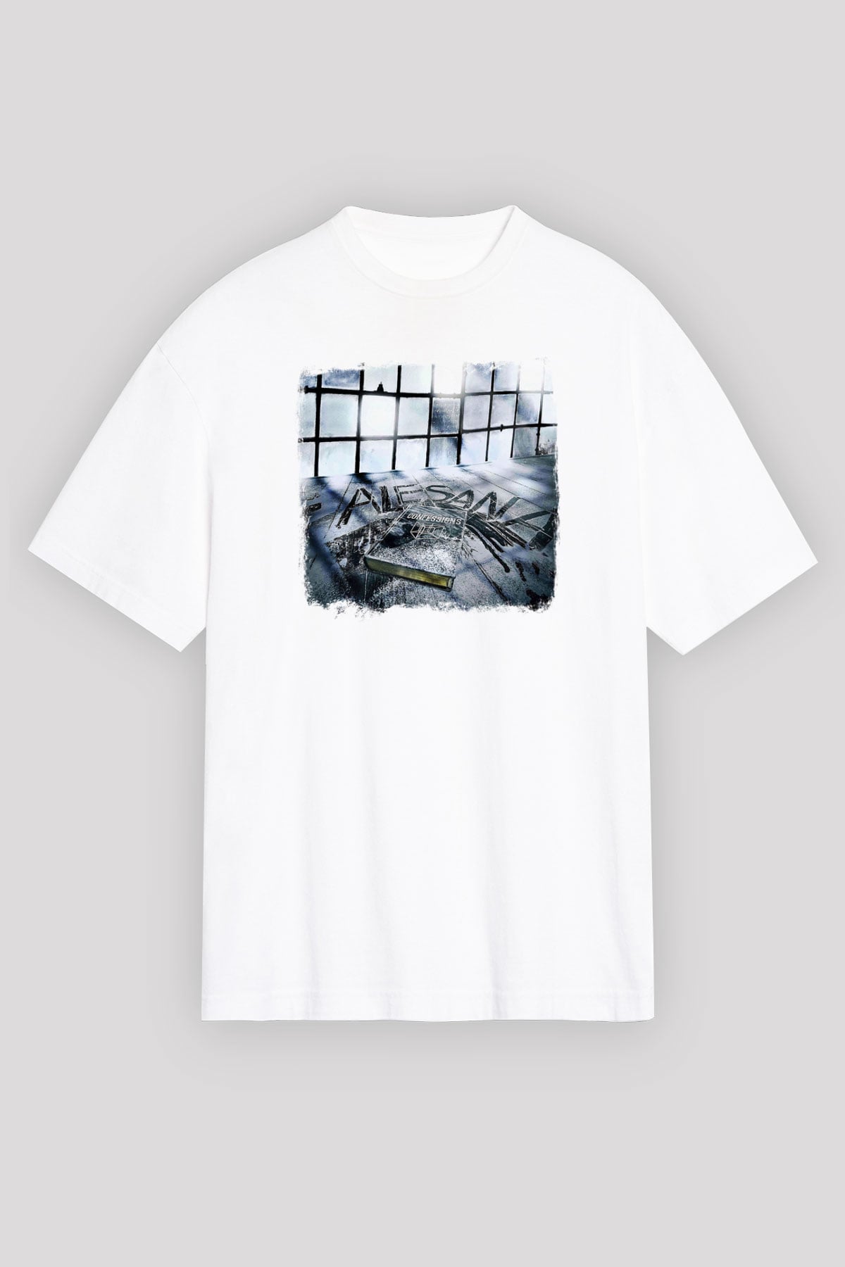 Alesana Baskılı Unisex Beyaz Oversize Tişört