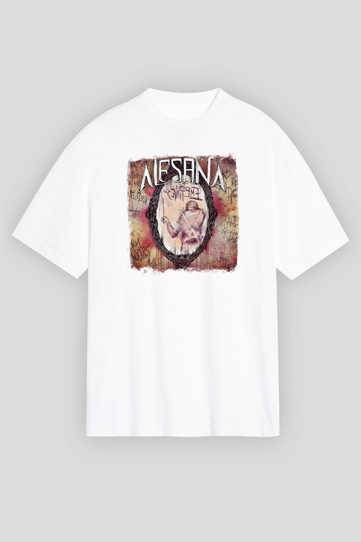 Alesana Baskılı Unisex Beyaz Oversize Tişört