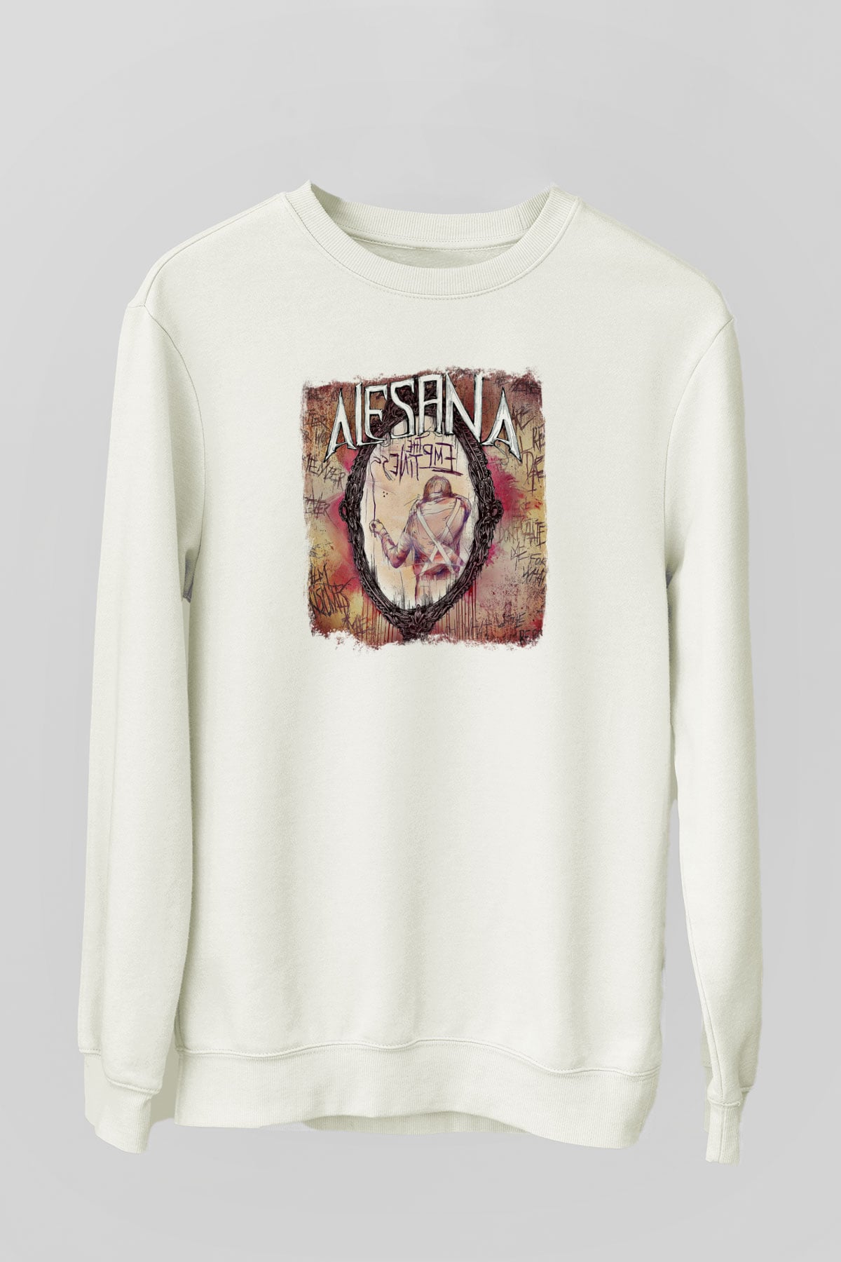 Alesana Baskılı Unisex Beyaz Sweatshirt