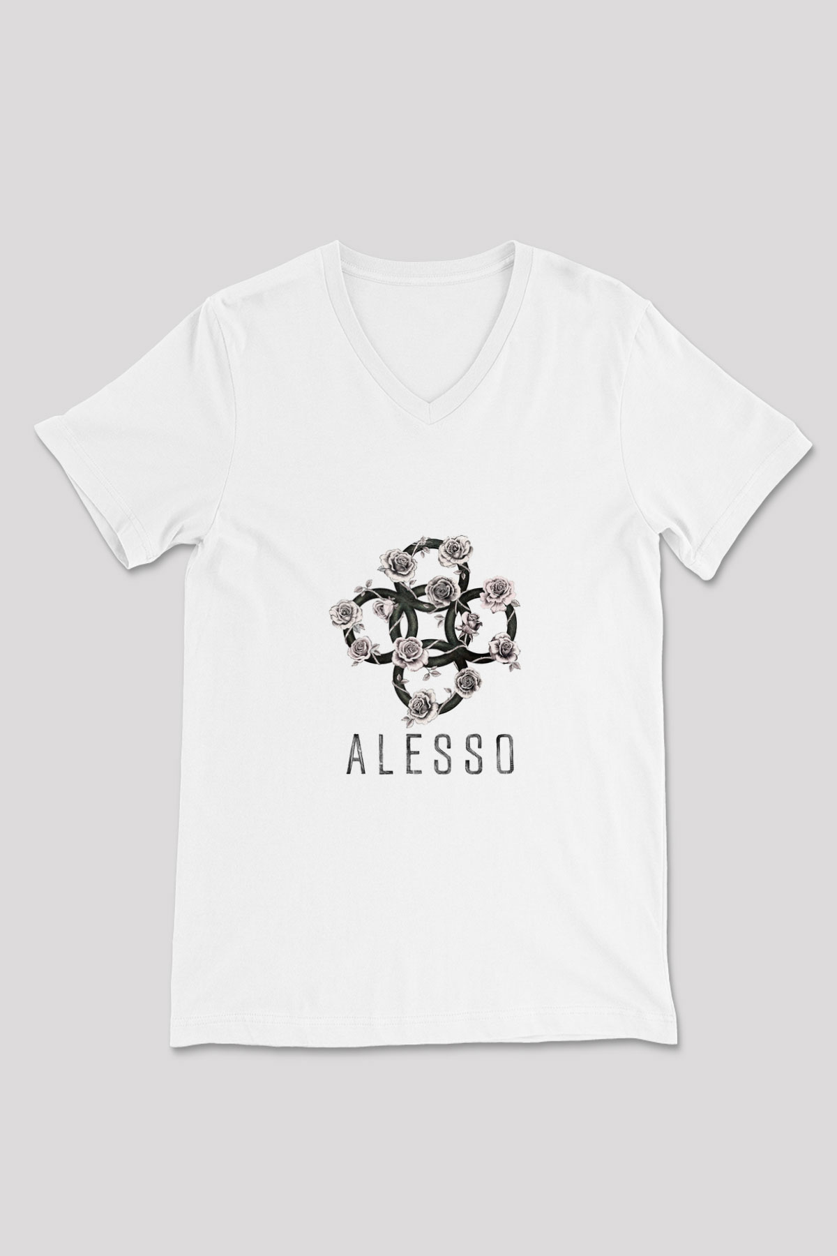 Alesso Baskılı Beyaz V Yaka Unisex Tişört