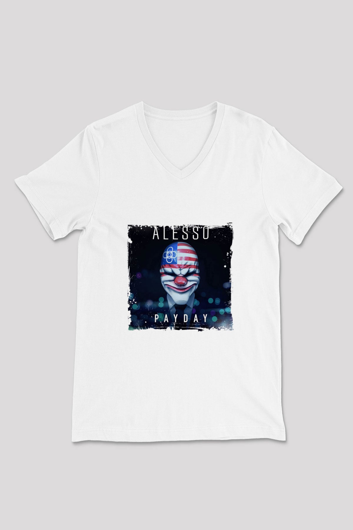 Alesso Baskılı Beyaz V Yaka Unisex Tişört