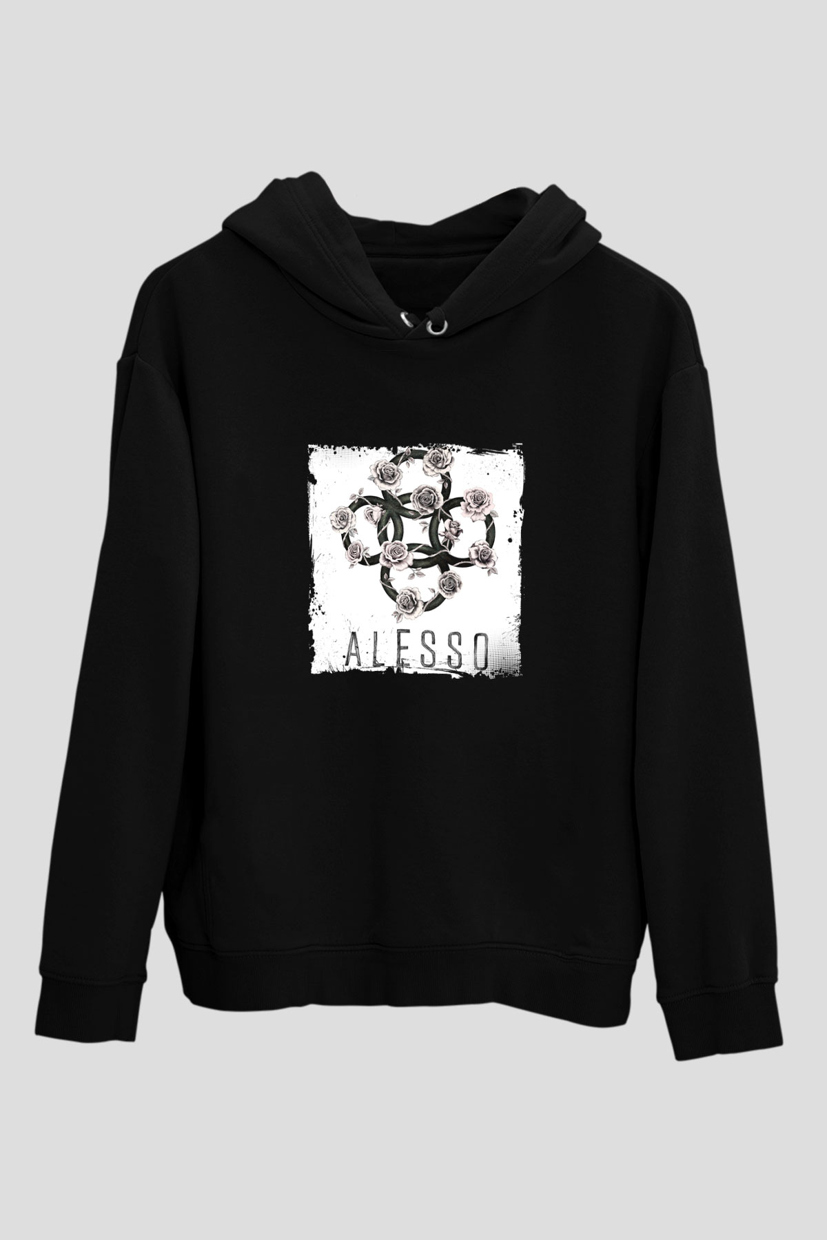 Alesso Baskılı Unisex Siyah Hoodie