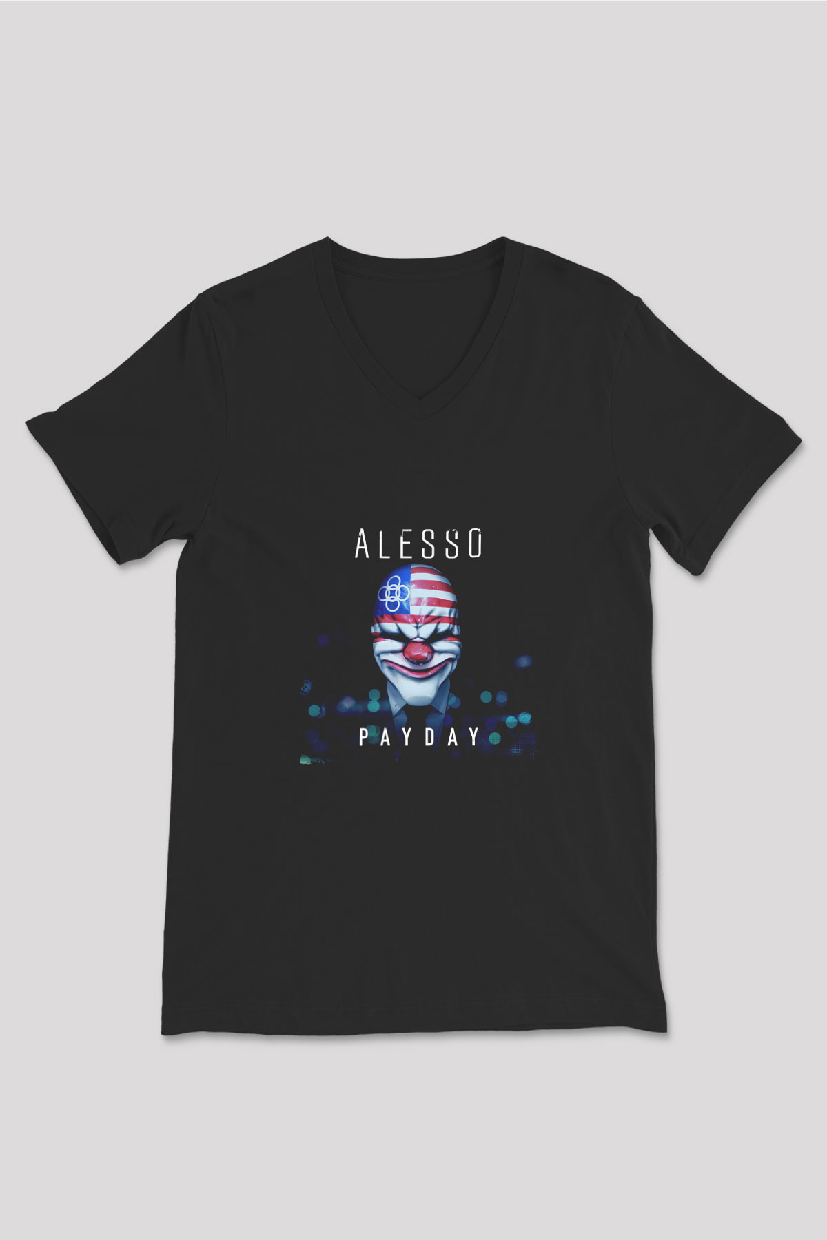Alesso Baskılı Unisex Siyah V Yaka Tişört
