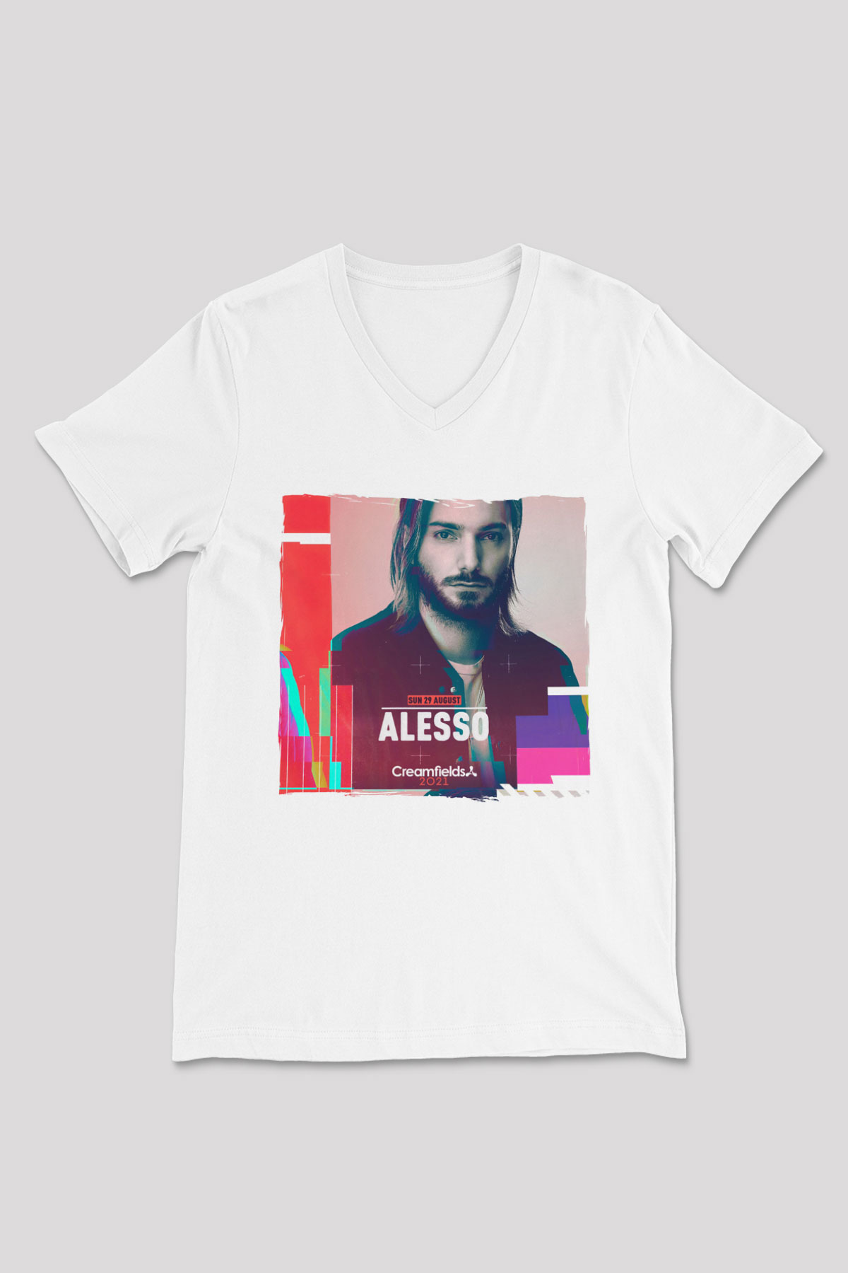 Alesso Beyaz Unisex V Yaka Tişört
