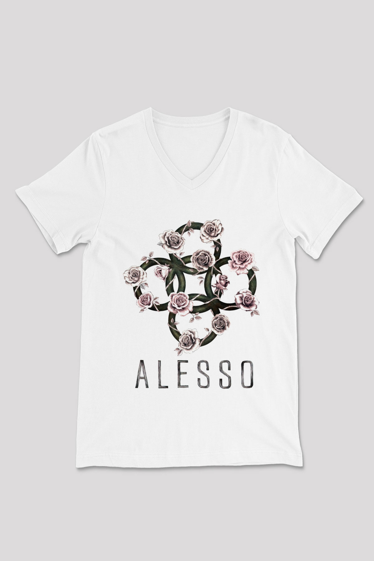 Alesso Beyaz Unisex V Yaka Tişört T-Shirt