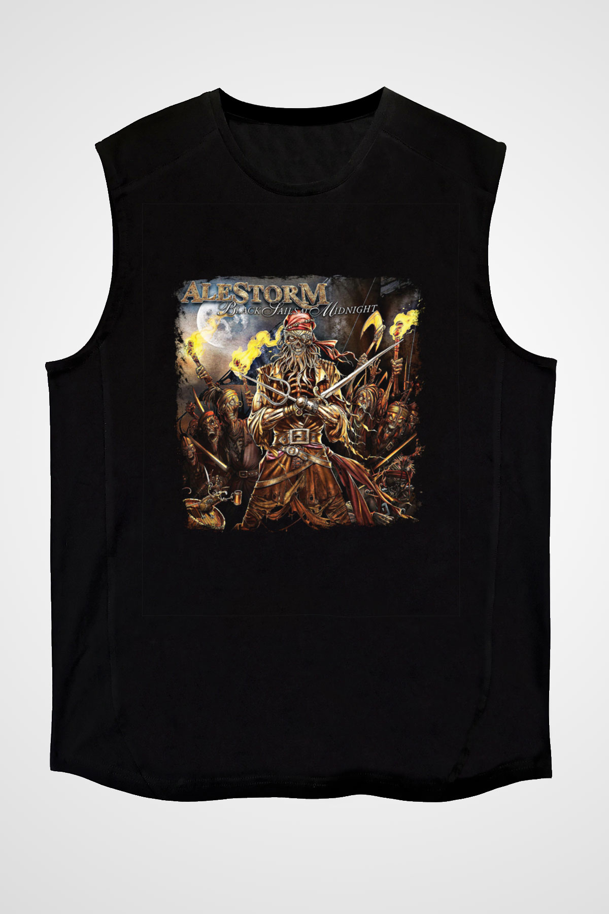Alestorm Baskılı Unisex Siyah Kolsuz Tişört