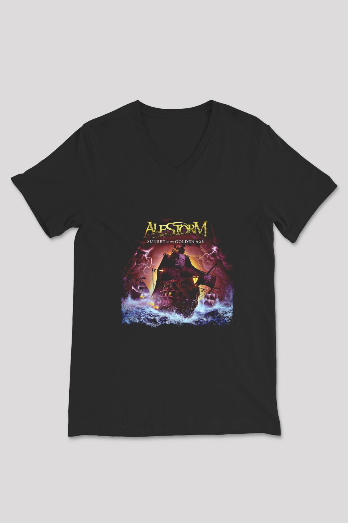 Alestorm Baskılı Unisex Siyah V Yaka Tişört