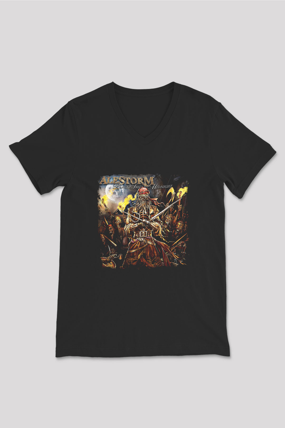 Alestorm Baskılı Unisex Siyah V Yaka Tişört