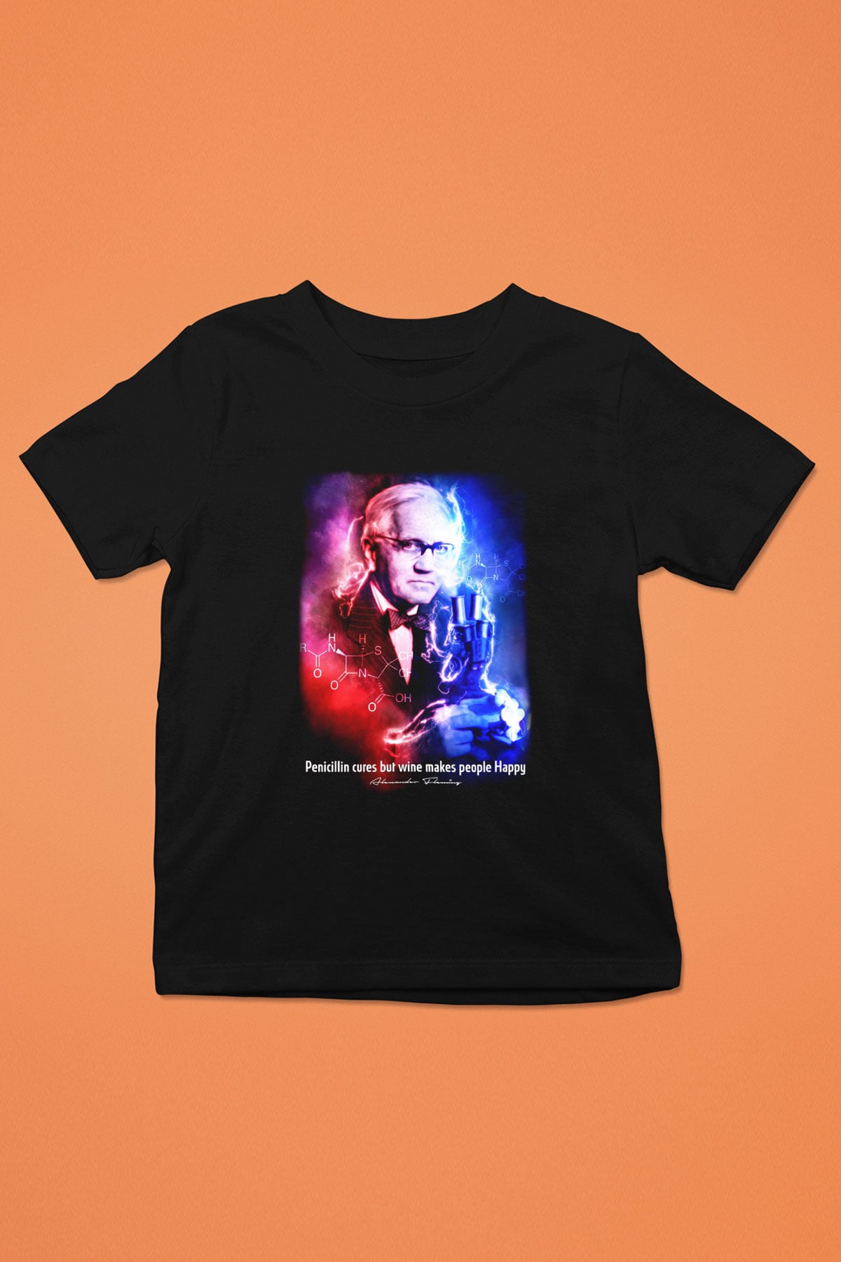 Alexander Fleming Baskılı Unisex Siyah Çocuk Tişörtü - Tshirt