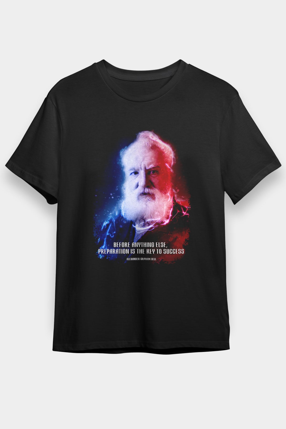 Alexander Graham Bell Alıntı Renkli Baskılı Unisex Siyah Tişört - Tshirt