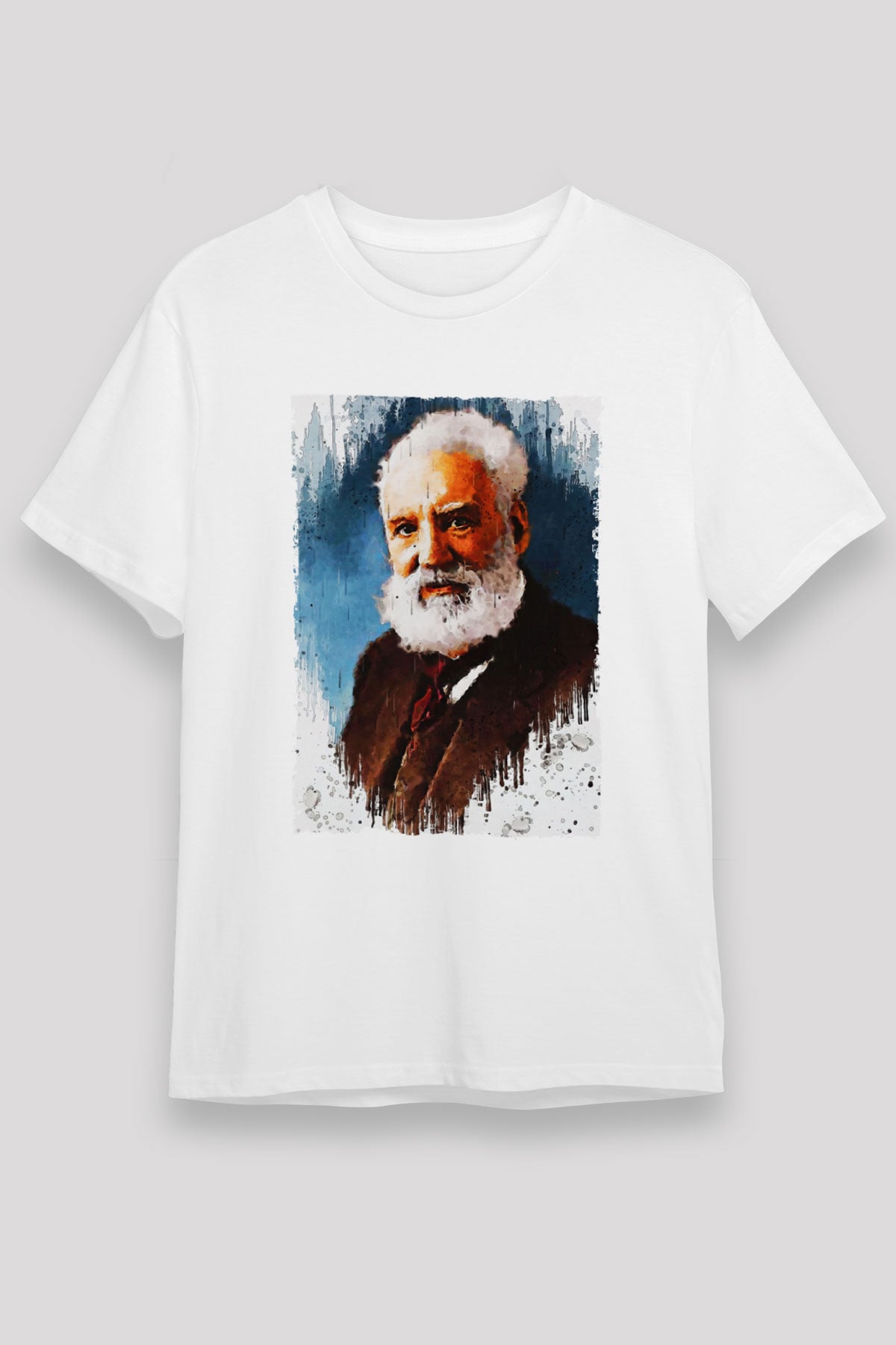 Alexander Graham Bell Baskılı Unisex Beyaz Tişört - Tshirt