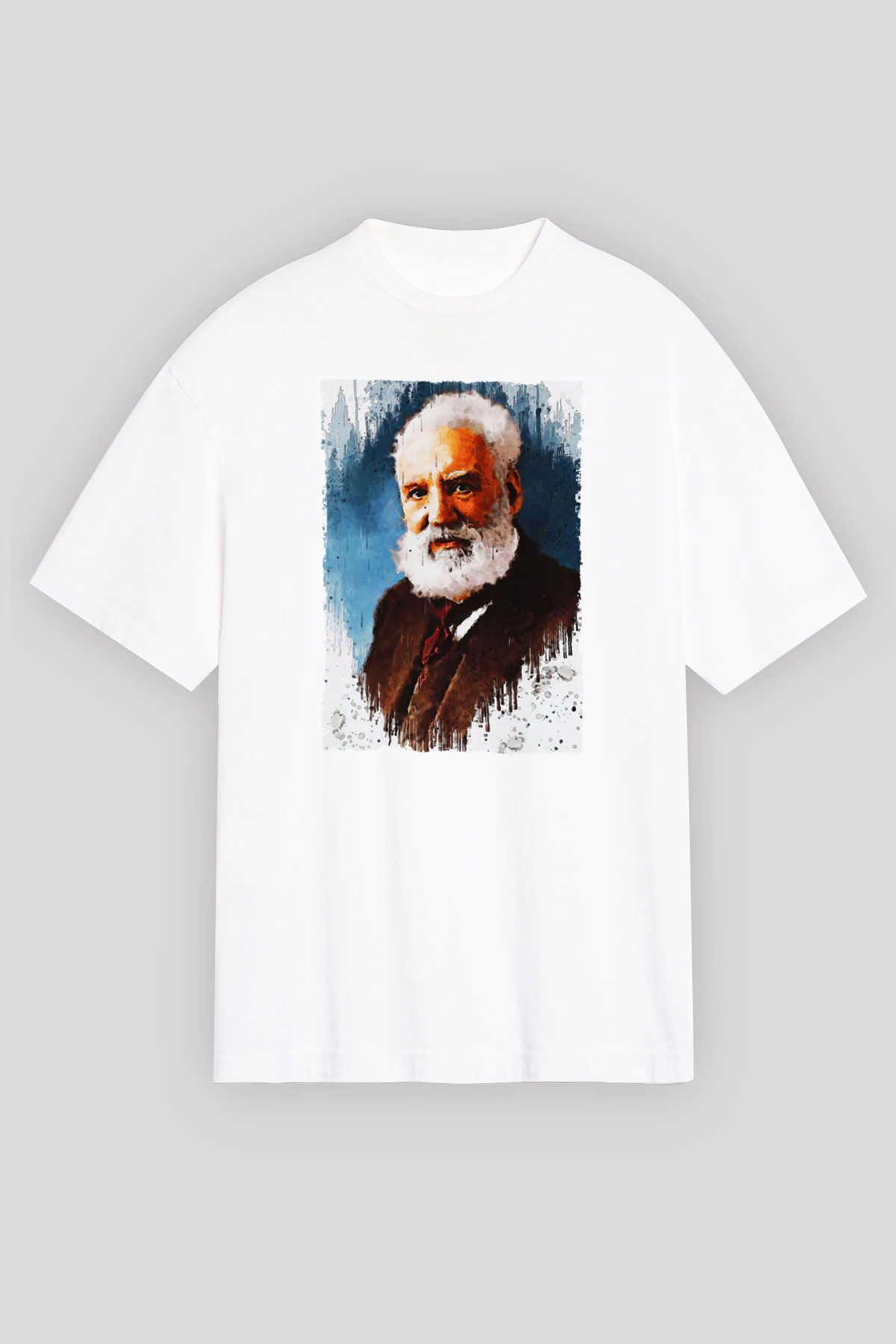 Alexander Graham Bell Baskılı Unisex Oversize Beyaz Tişört - Tshirt