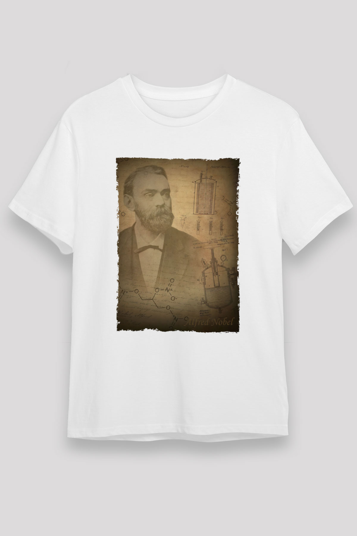 Alfred Nobel Baskılı Unisex Beyaz Tişört - Tshirt
