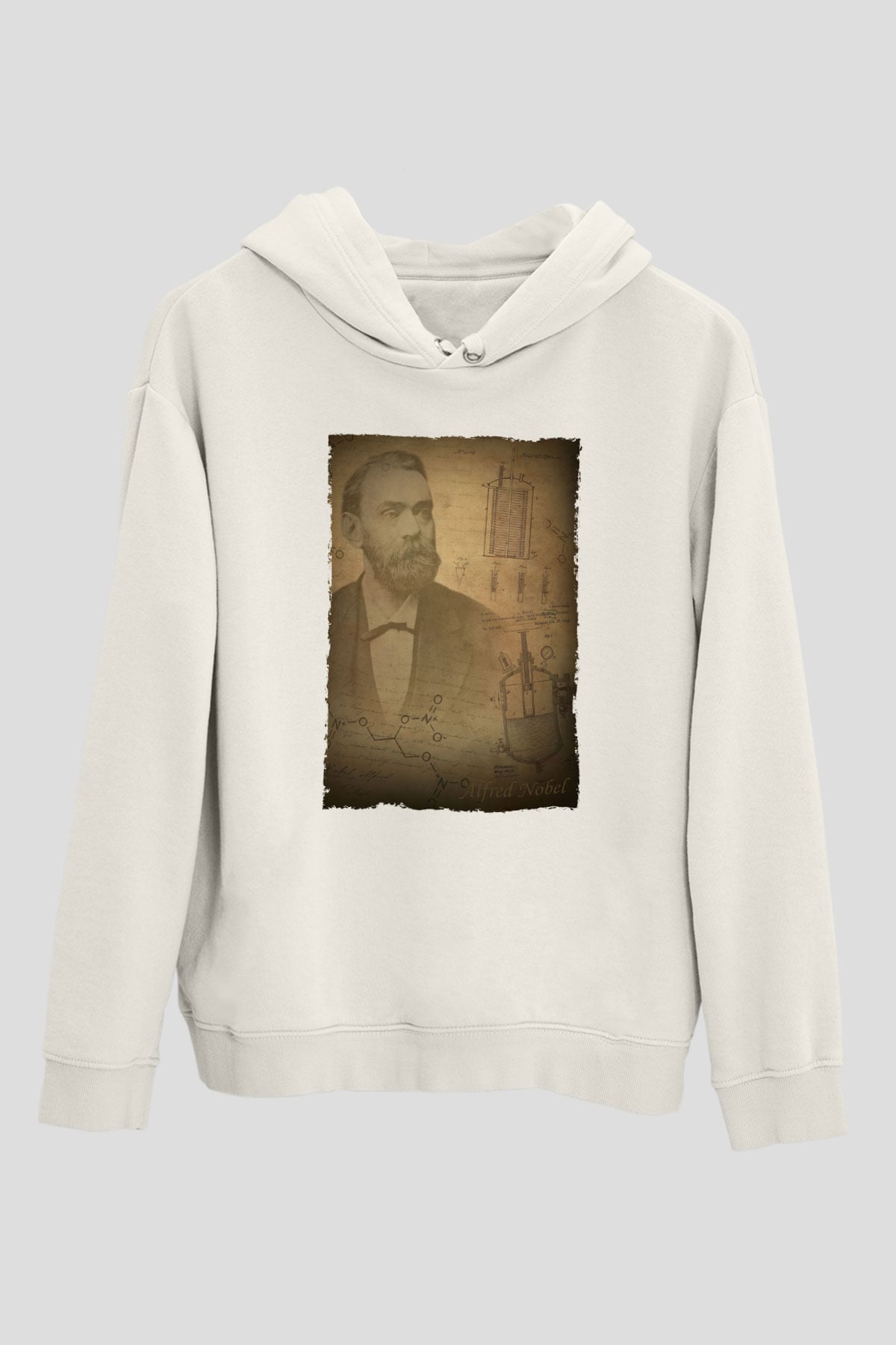Alfred Nobel Baskılı Unisex Ekru Hoodie