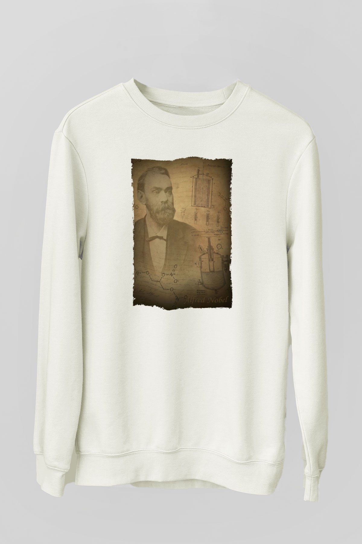 Alfred Nobel Baskılı Unisex Ekru Sweatshirt