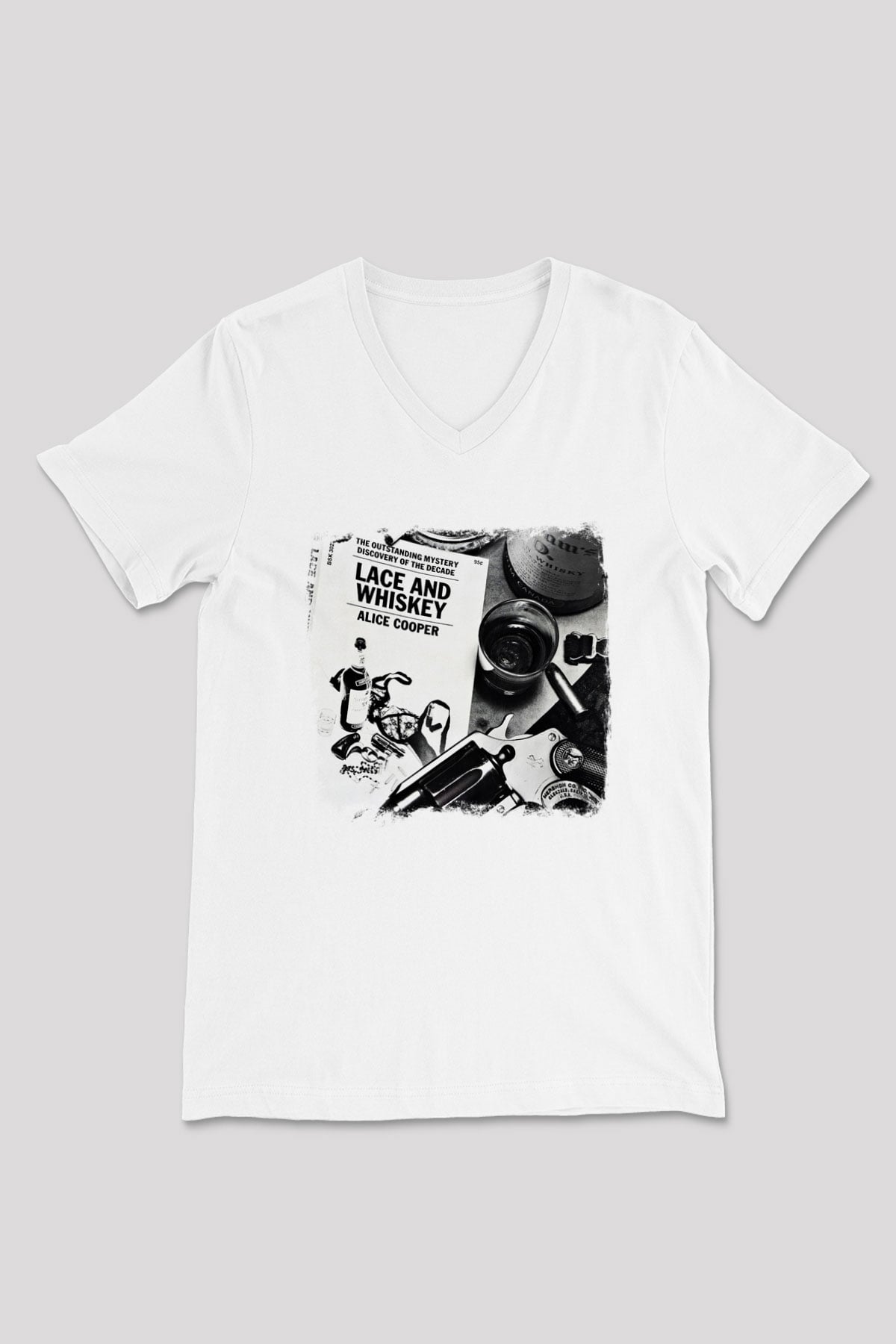 Alice Cooper Baskılı Unisex Beyaz V Yaka Tişört