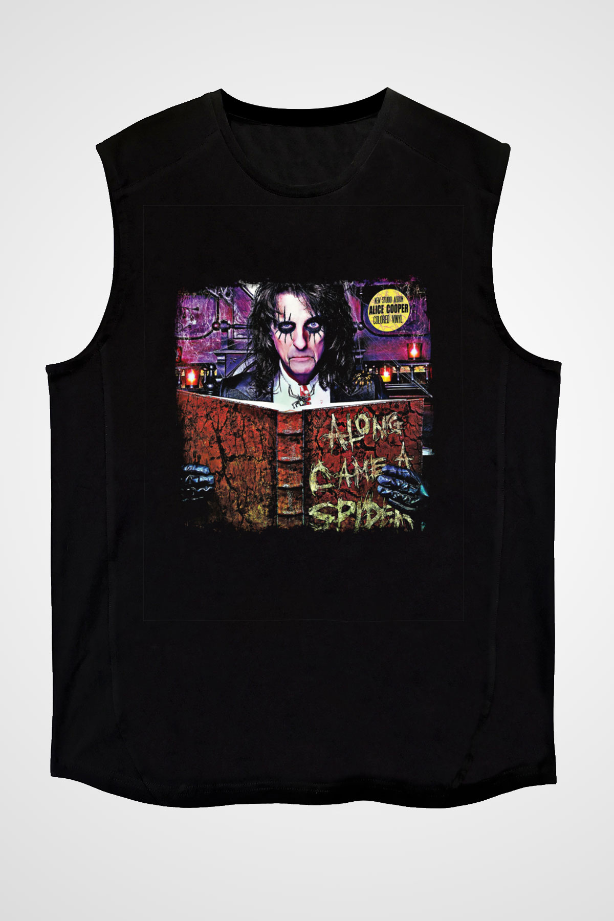 Alice Cooper Baskılı Unisex Siyah Kolsuz Tişört