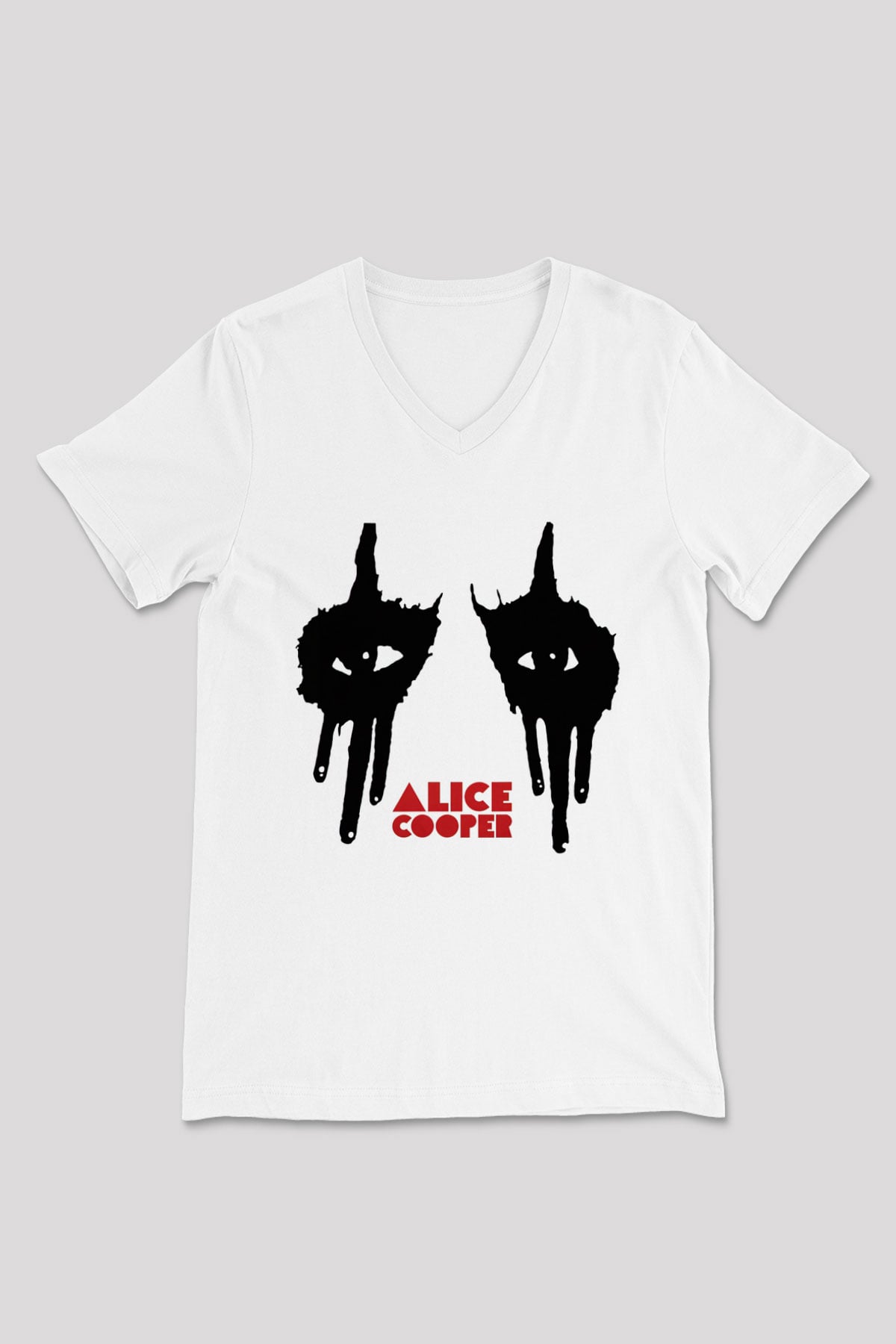 Alice Cooper Beyaz Unisex V Yaka Tişört T-Shirt