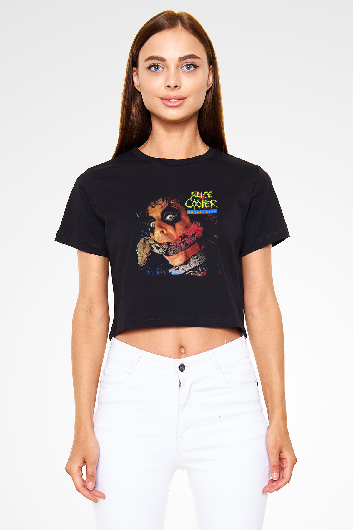 Alice Cooper Siyah Crop Top Tişört