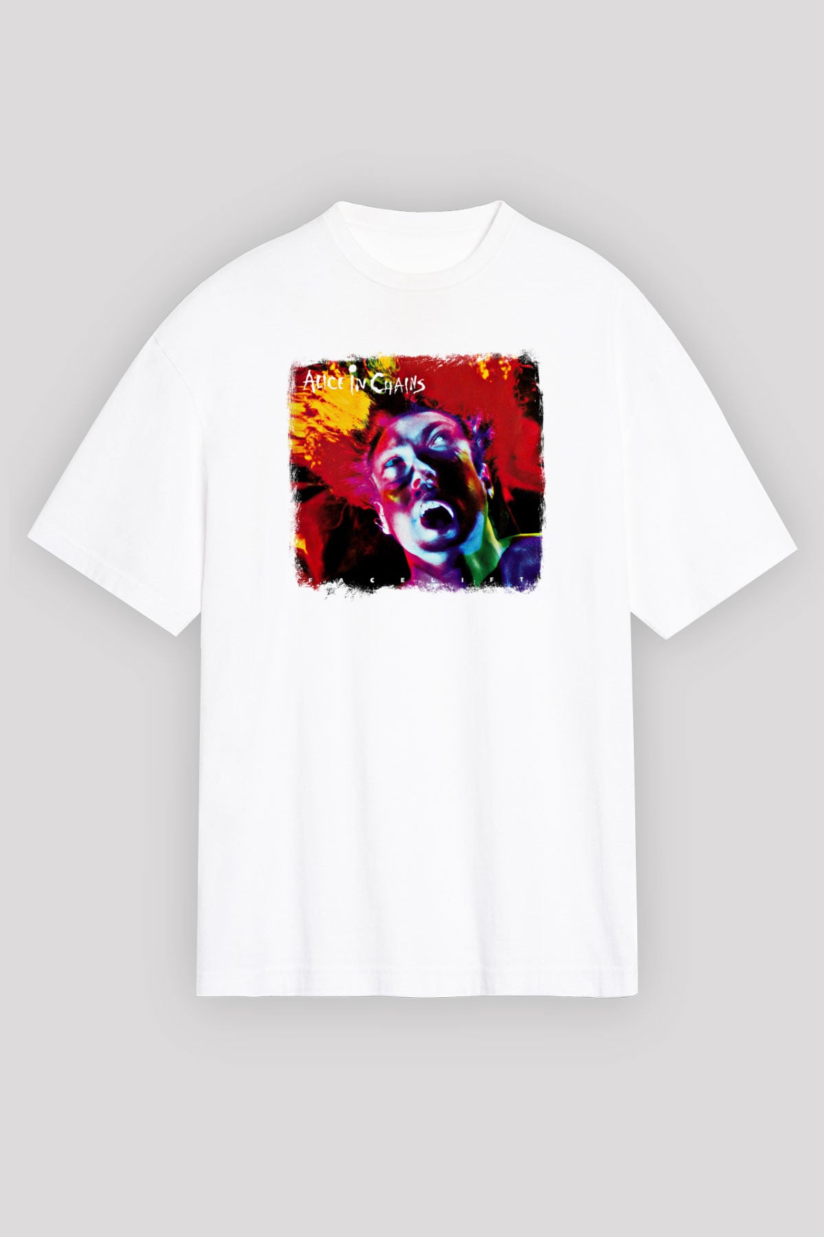 Alice in Chains Baskılı Unisex Beyaz Oversize Tişört