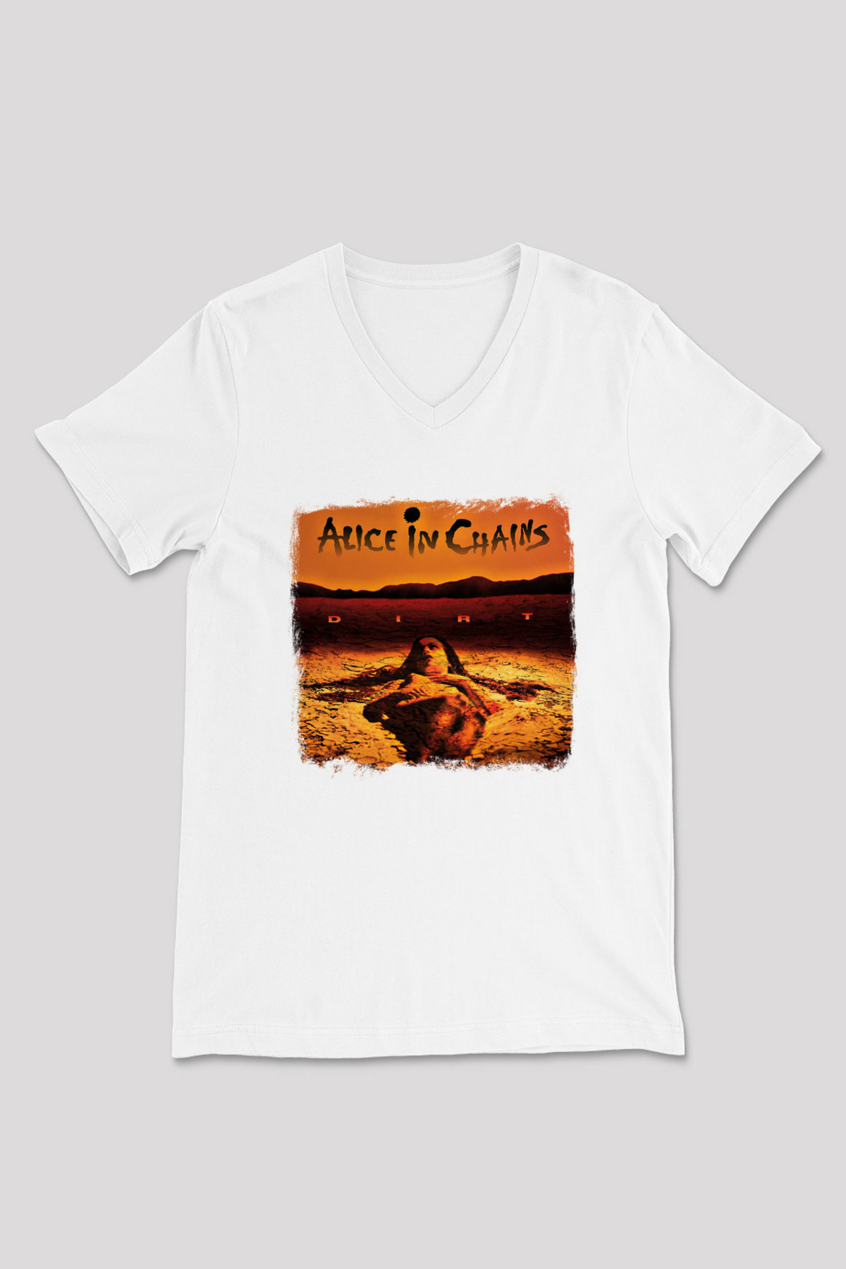 Alice in Chains Baskılı Unisex Beyaz V Yaka Tişört