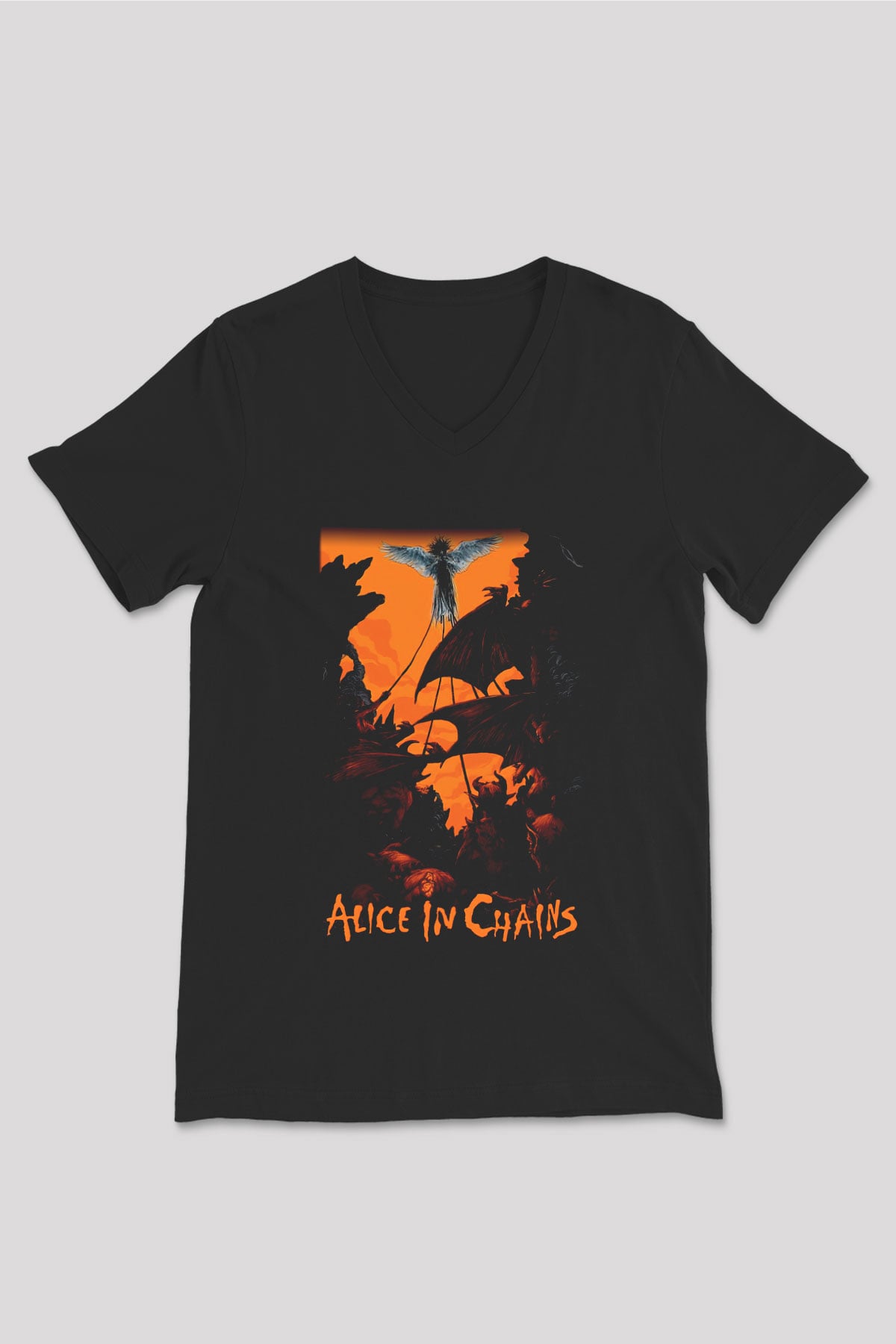 Alice in Chains Siyah Unisex V Yaka Tişört T-Shirt