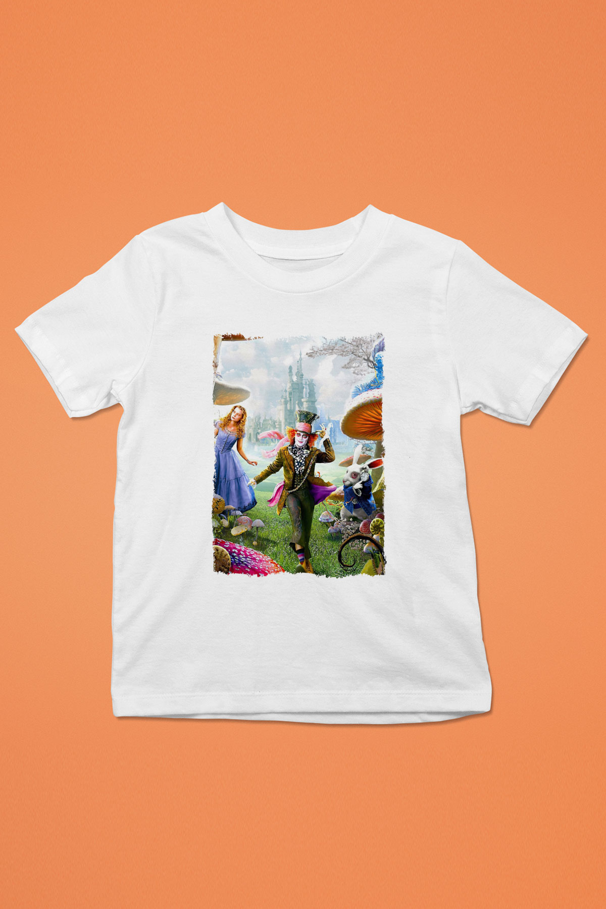 Alice in Wonderland Beyaz Unisex Çocuk Tişört
