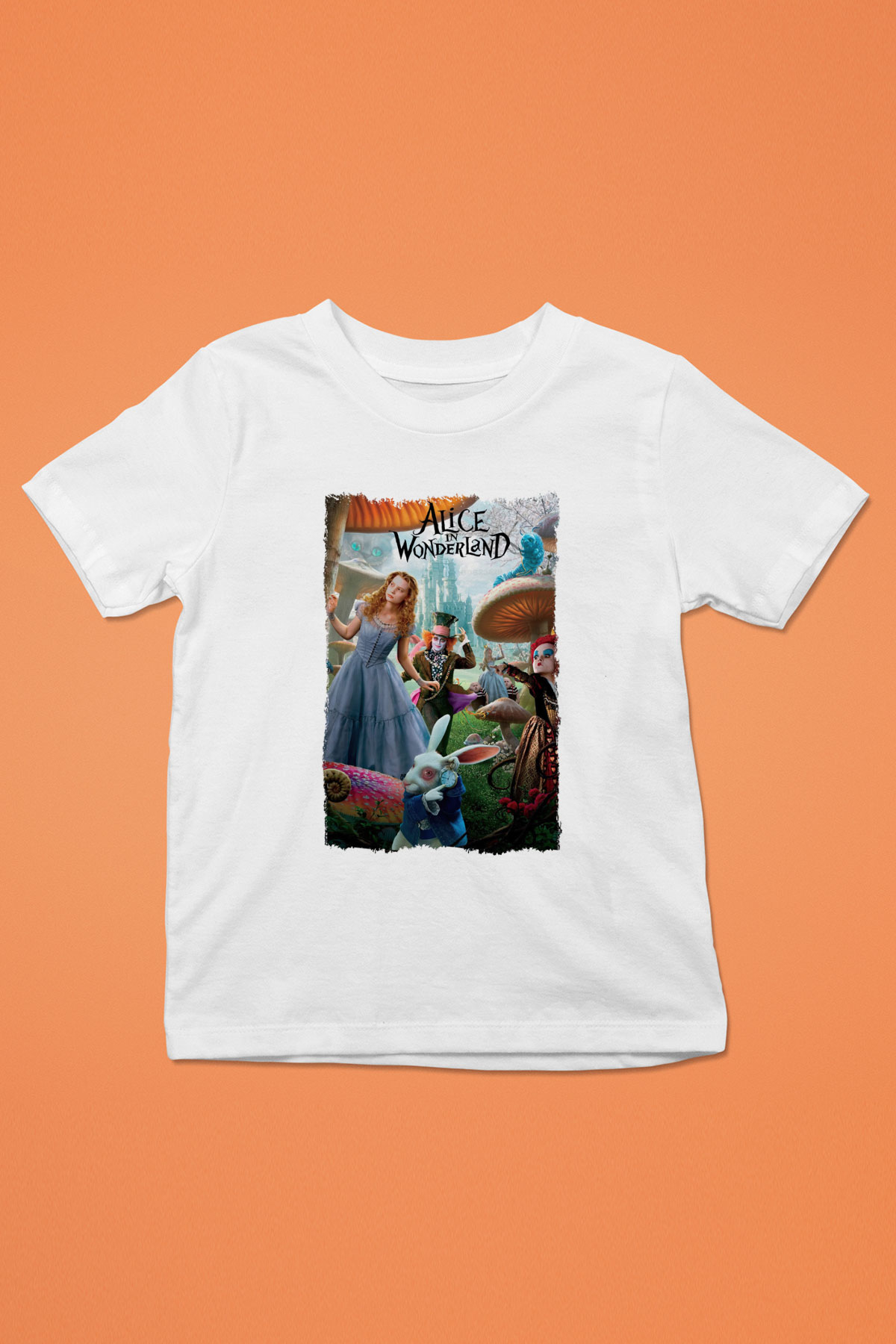 Alice in Wonderland Beyaz Unisex Çocuk Tişört