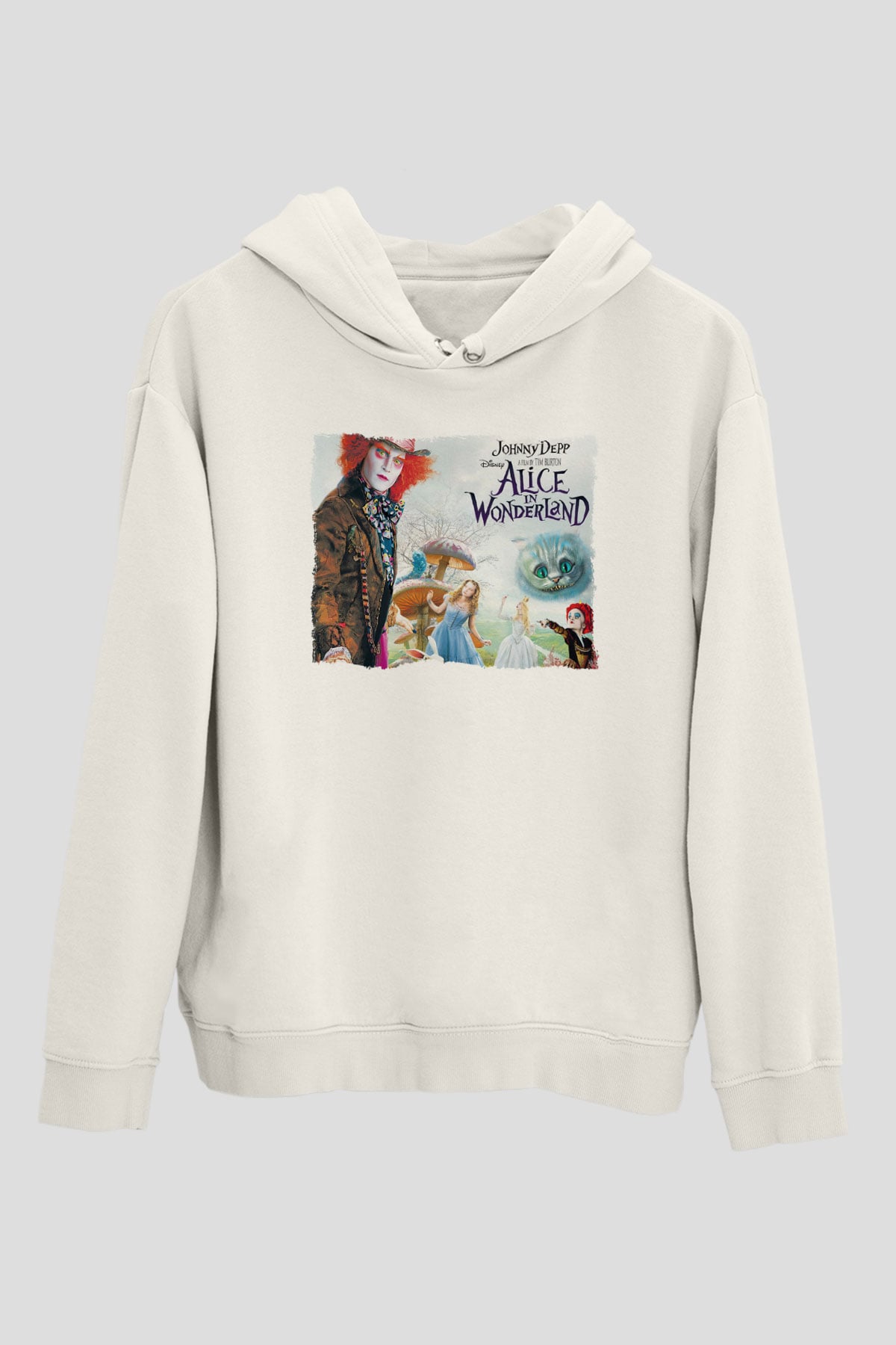 Alice in Wonderland Beyaz Unisex Hoodie
