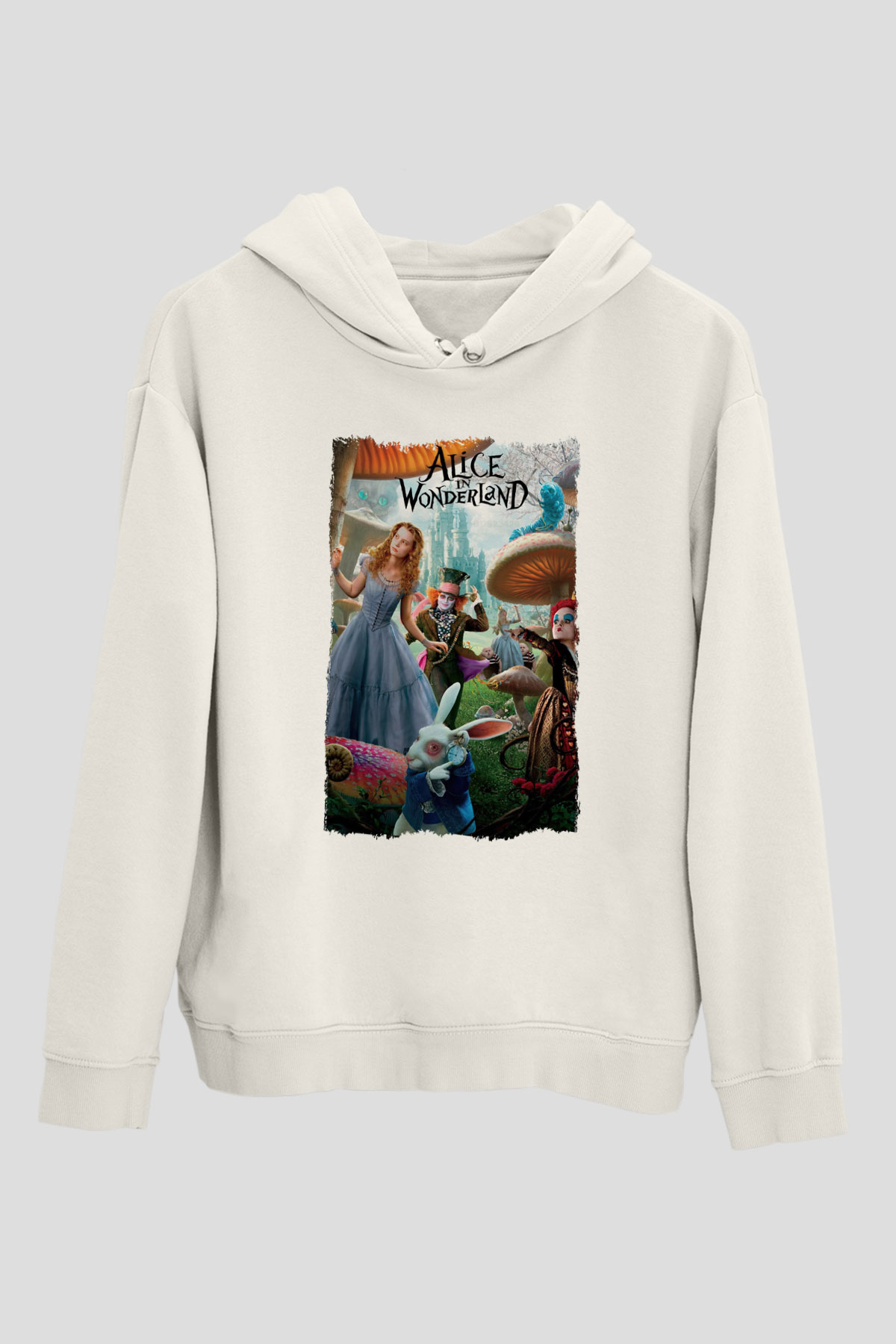 Alice in Wonderland Beyaz Unisex Hoodie