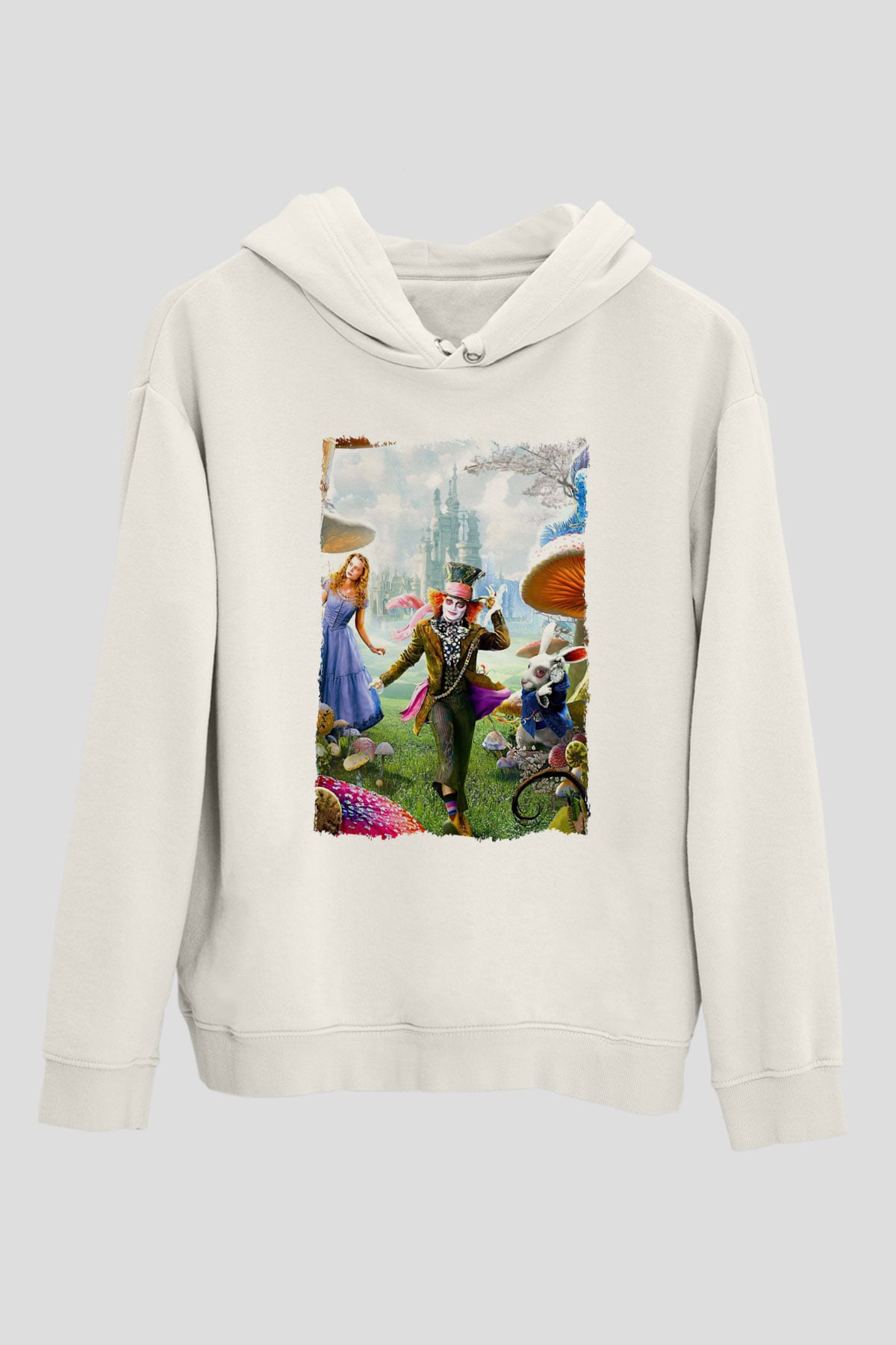 Alice in Wonderland Beyaz Unisex Hoodie