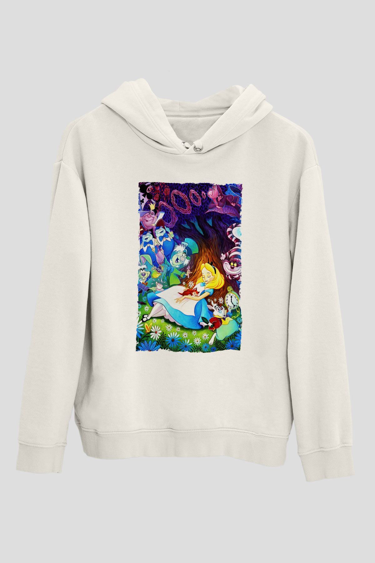 Alice in Wonderland Beyaz Unisex Hoodie