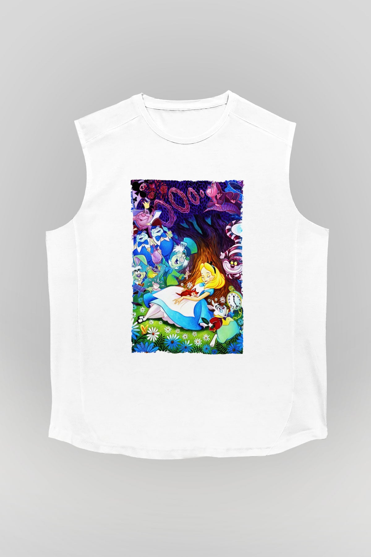 Alice in Wonderland Beyaz Unisex Kolsuz Tişört