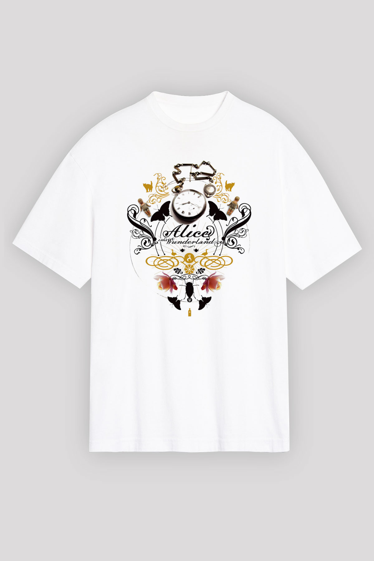 Alice in Wonderland Beyaz Unisex Oversize Tişört T-Shirt