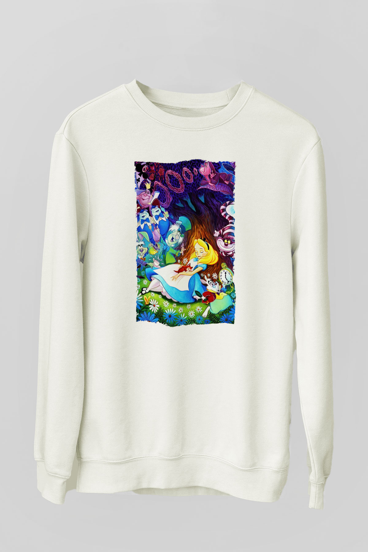 Alice in Wonderland Beyaz Unisex Sweatshirt