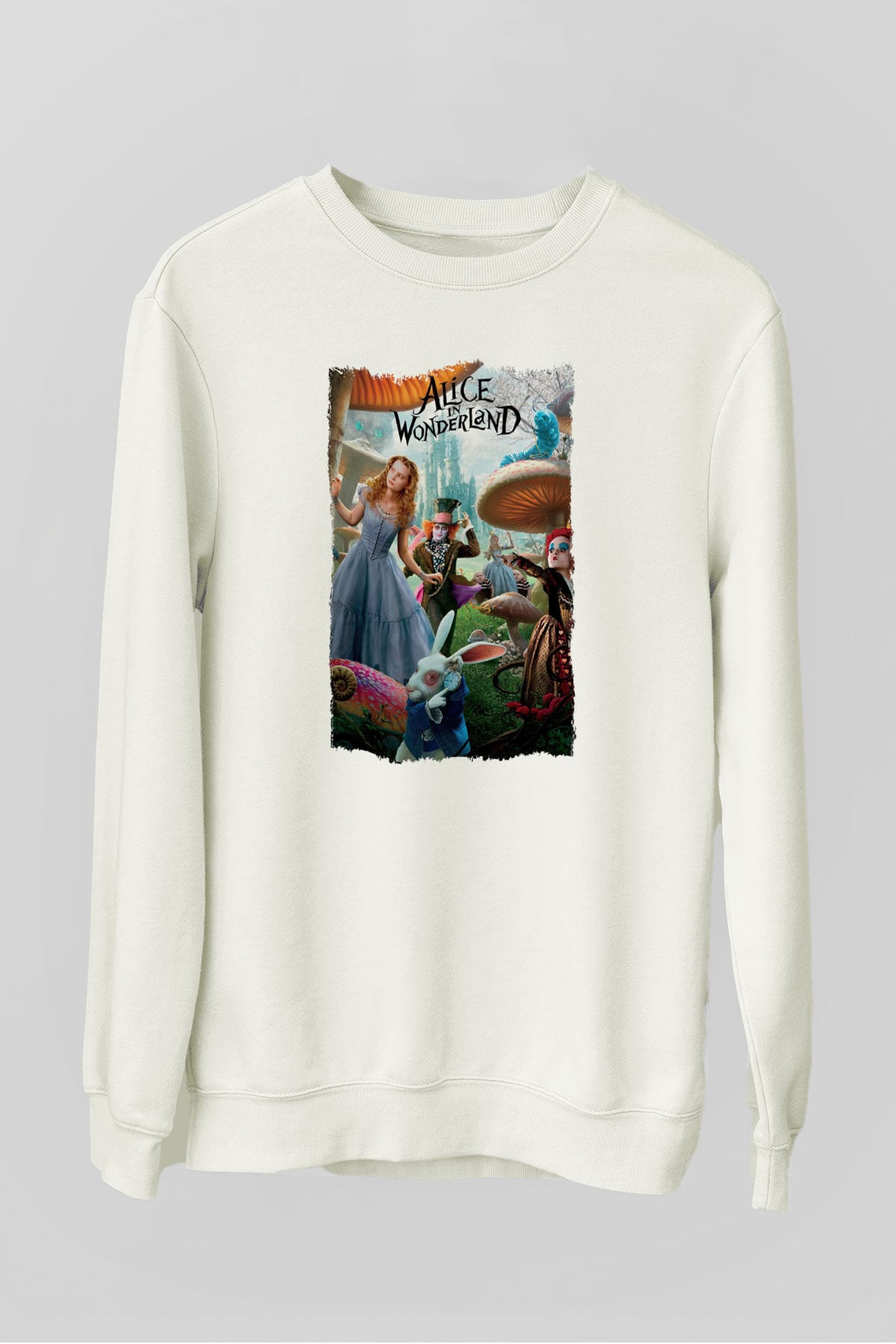 Alice in Wonderland Beyaz Unisex Sweatshirt