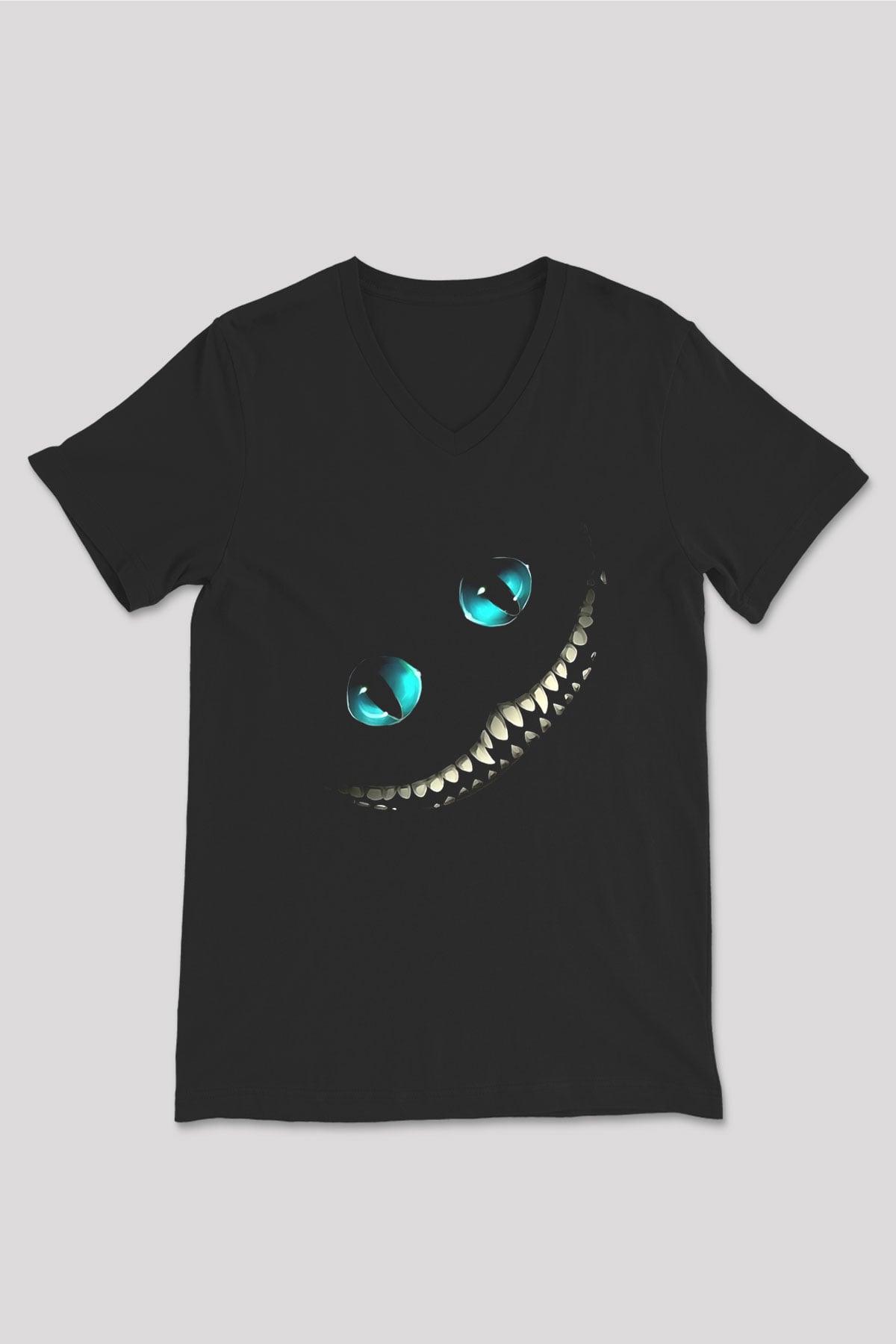 Alice in Wonderland Siyah Unisex V Yaka Tişört T-Shirt