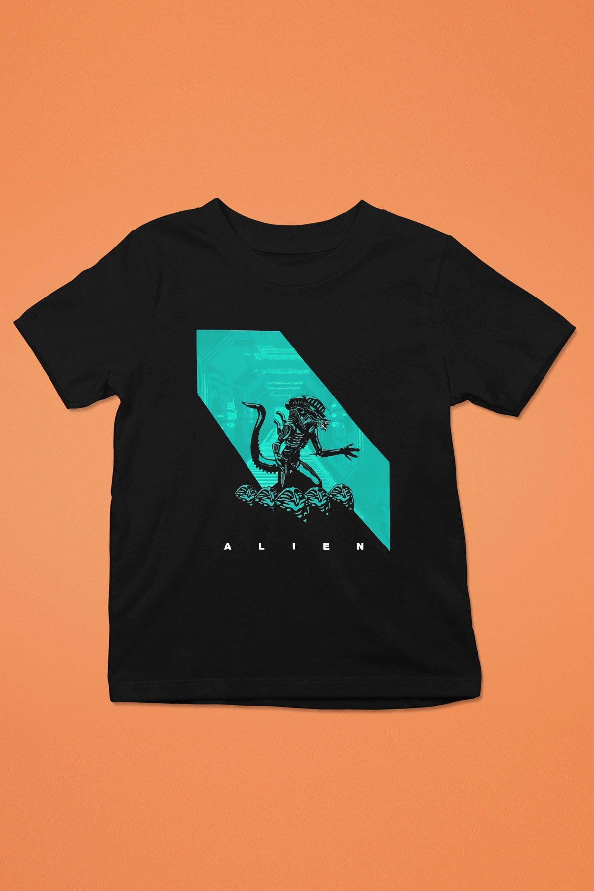 Alien Baskılı Siyah Unisex Çocuk Tişört