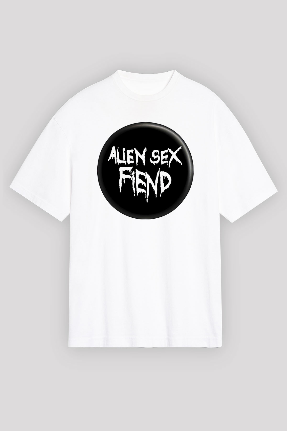 Alien Sex Fiend Baskılı Beyaz Unisex Oversize Tişört - Tshirt