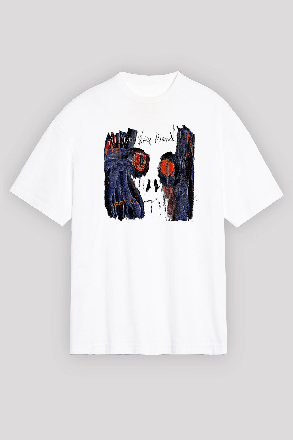 Alien Sex Fiend Baskılı Beyaz Unisex Oversize Tişört - Tshirt