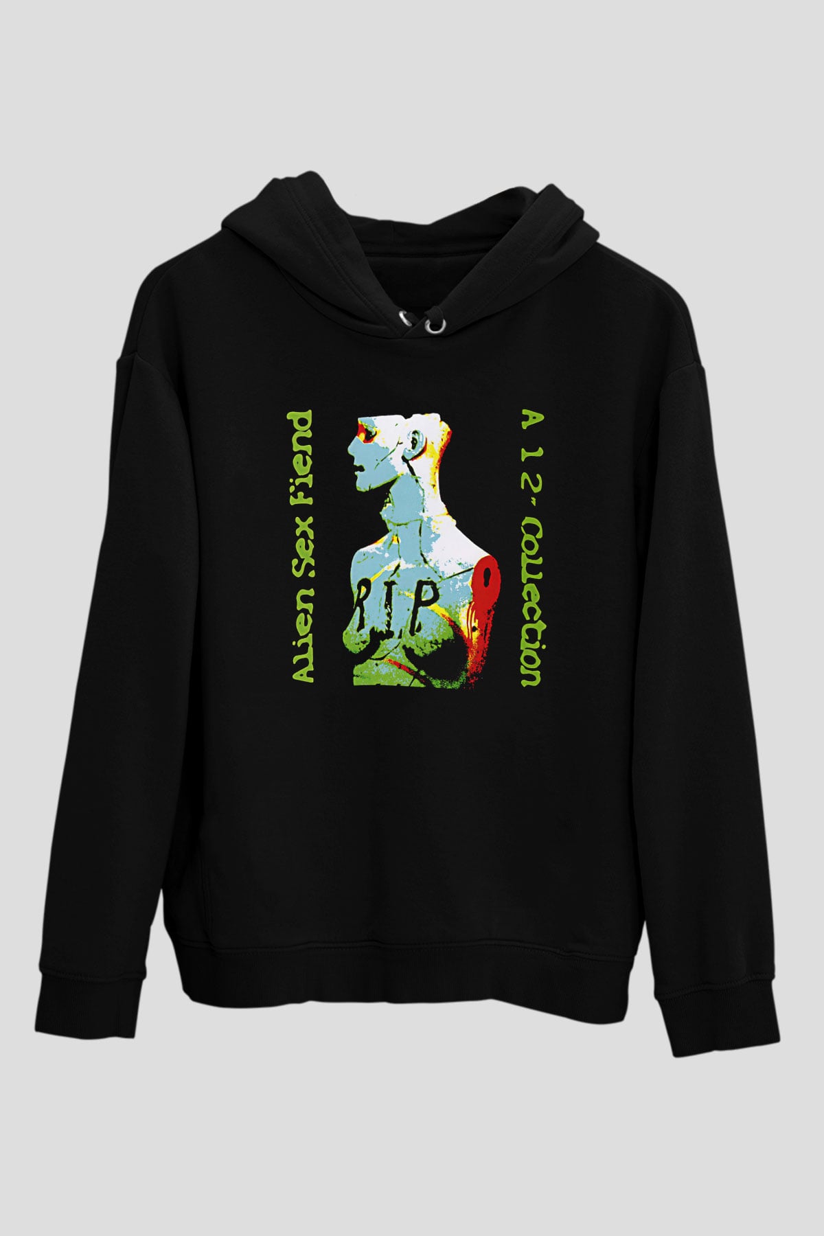 Alien Sex Fiend Baskılı Unisex Siyah Kapüşonlu Sweatshirt
