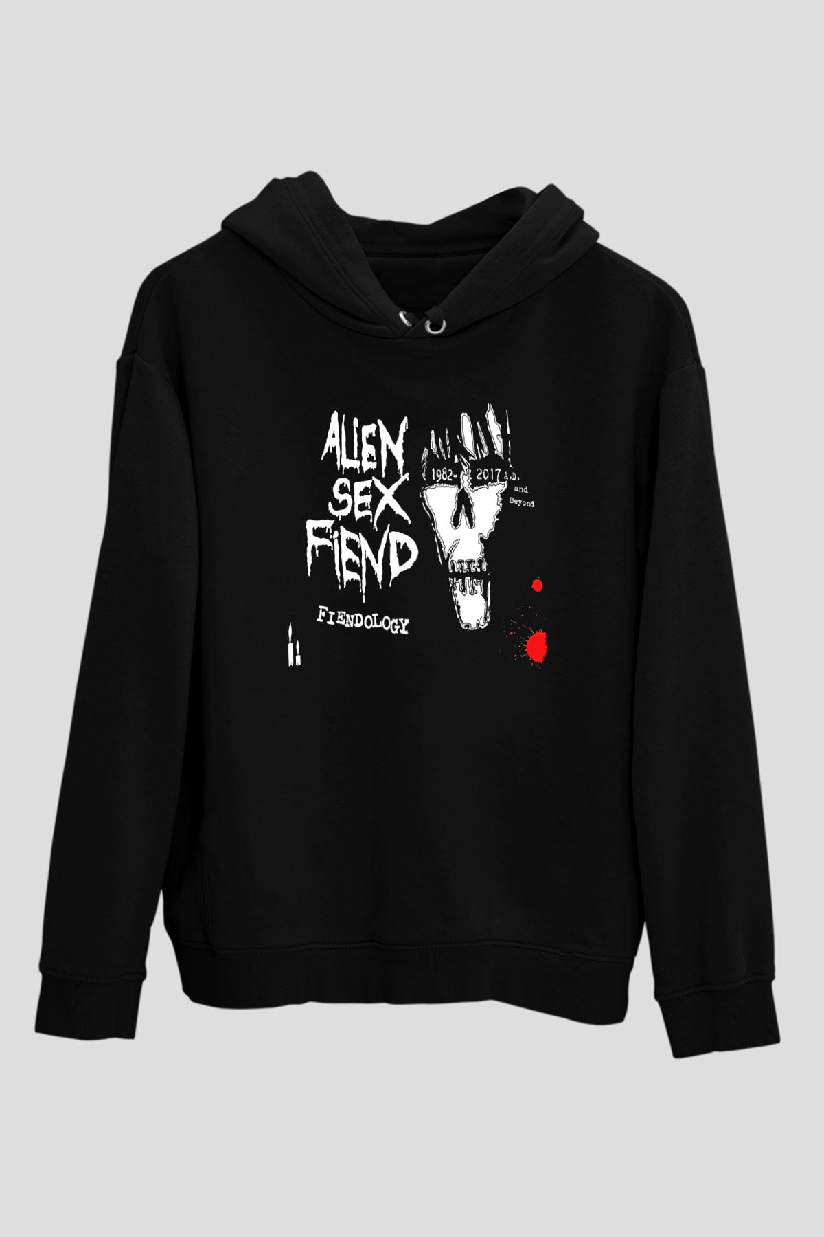 Alien Sex Fiend Baskılı Unisex Siyah Kapüşonlu Sweatshirt