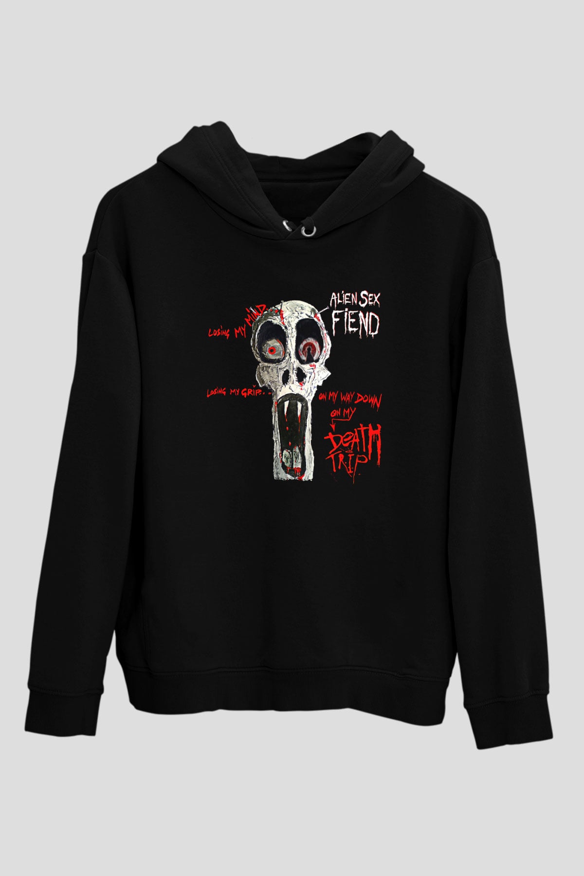Alien Sex Fiend Baskılı Unisex Siyah Kapüşonlu Sweatshirt