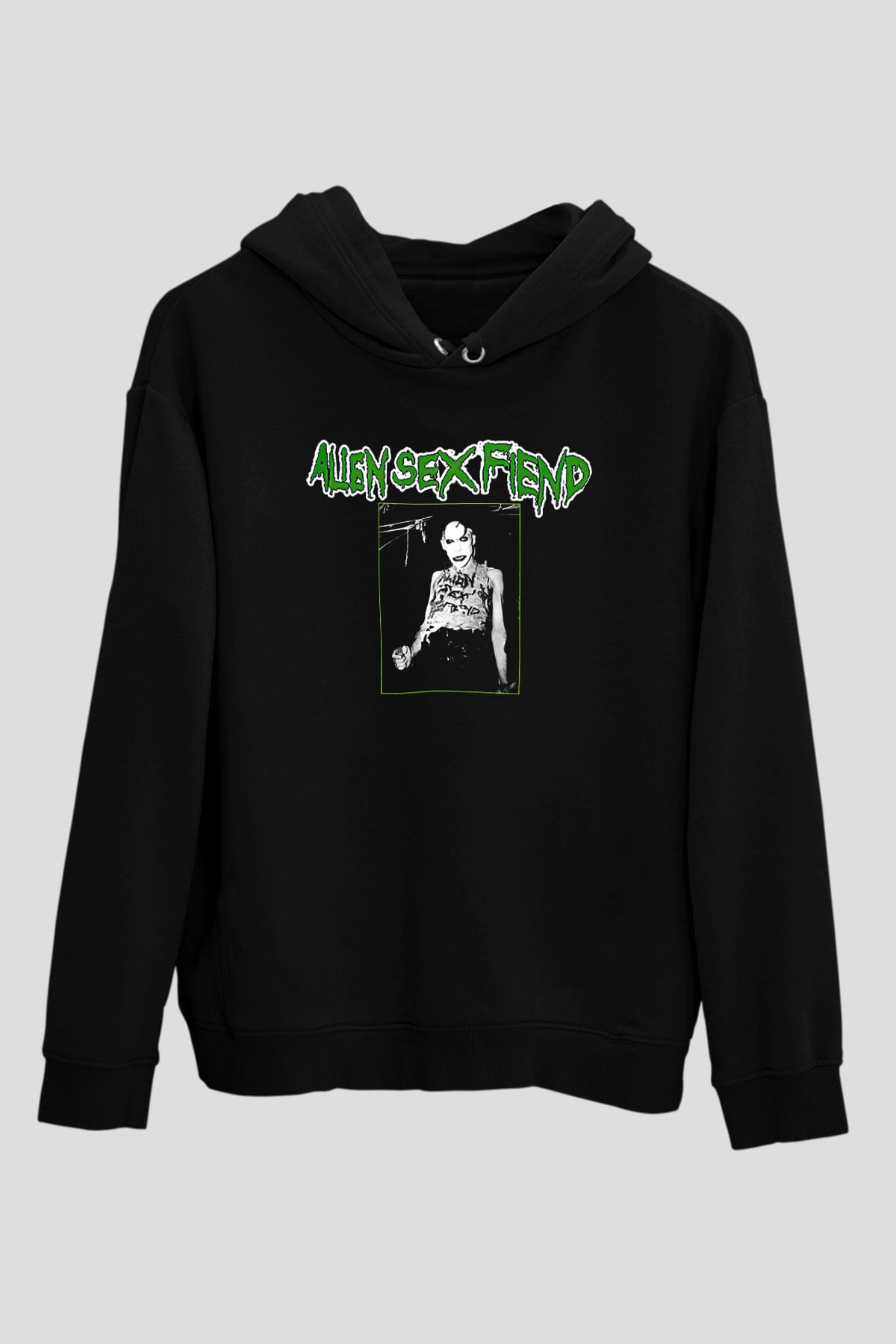 Alien Sex Fiend Baskılı Unisex Siyah Kapüşonlu Sweatshirt