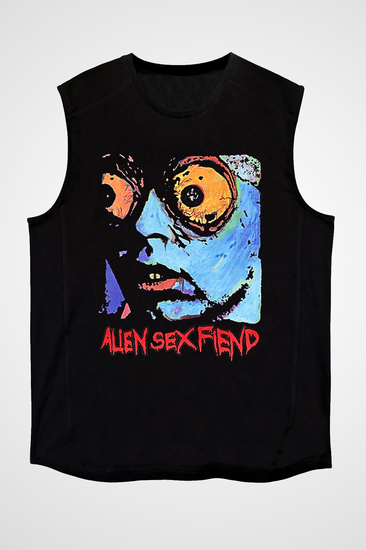 Alien Sex Fiend Baskılı Unisex Siyah Kolsuz Tişört - Tshirt